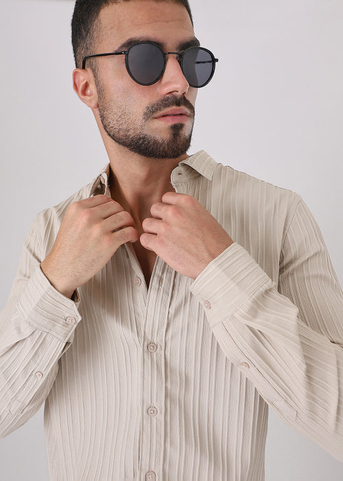 Cream Self Striped Shirt