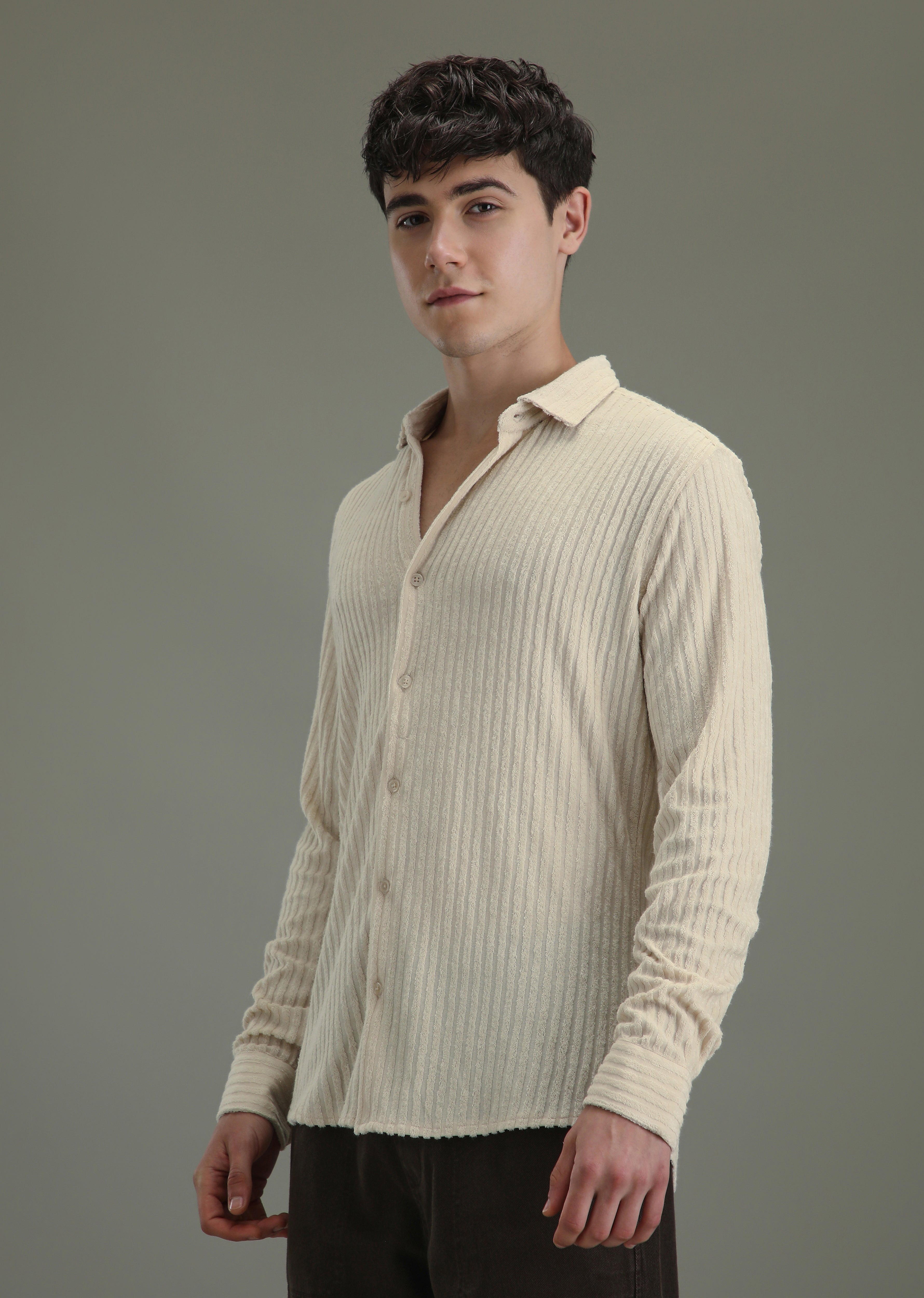 Cream Corduroy Stripe Shirt