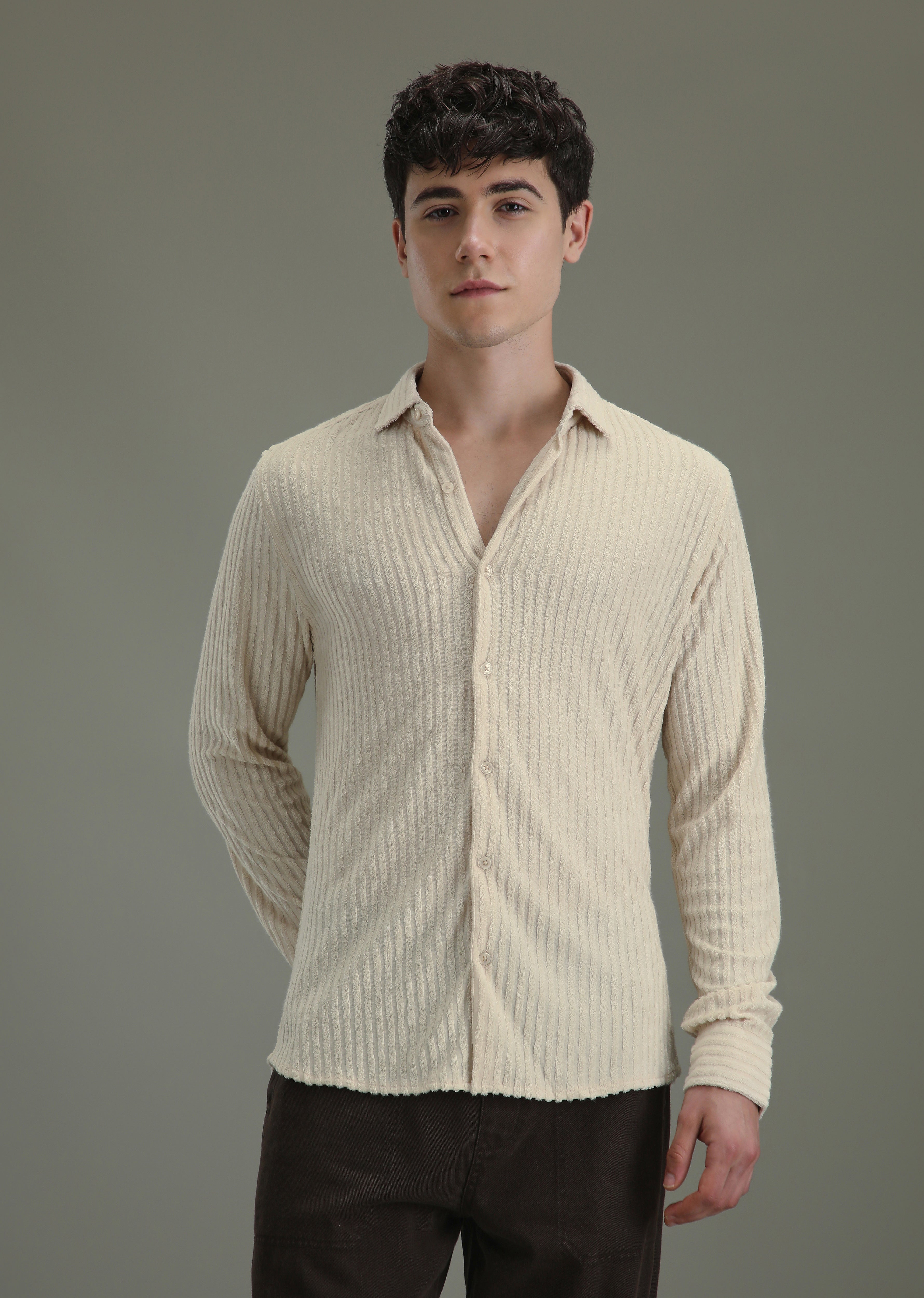 Cream Corduroy Stripe Shirt