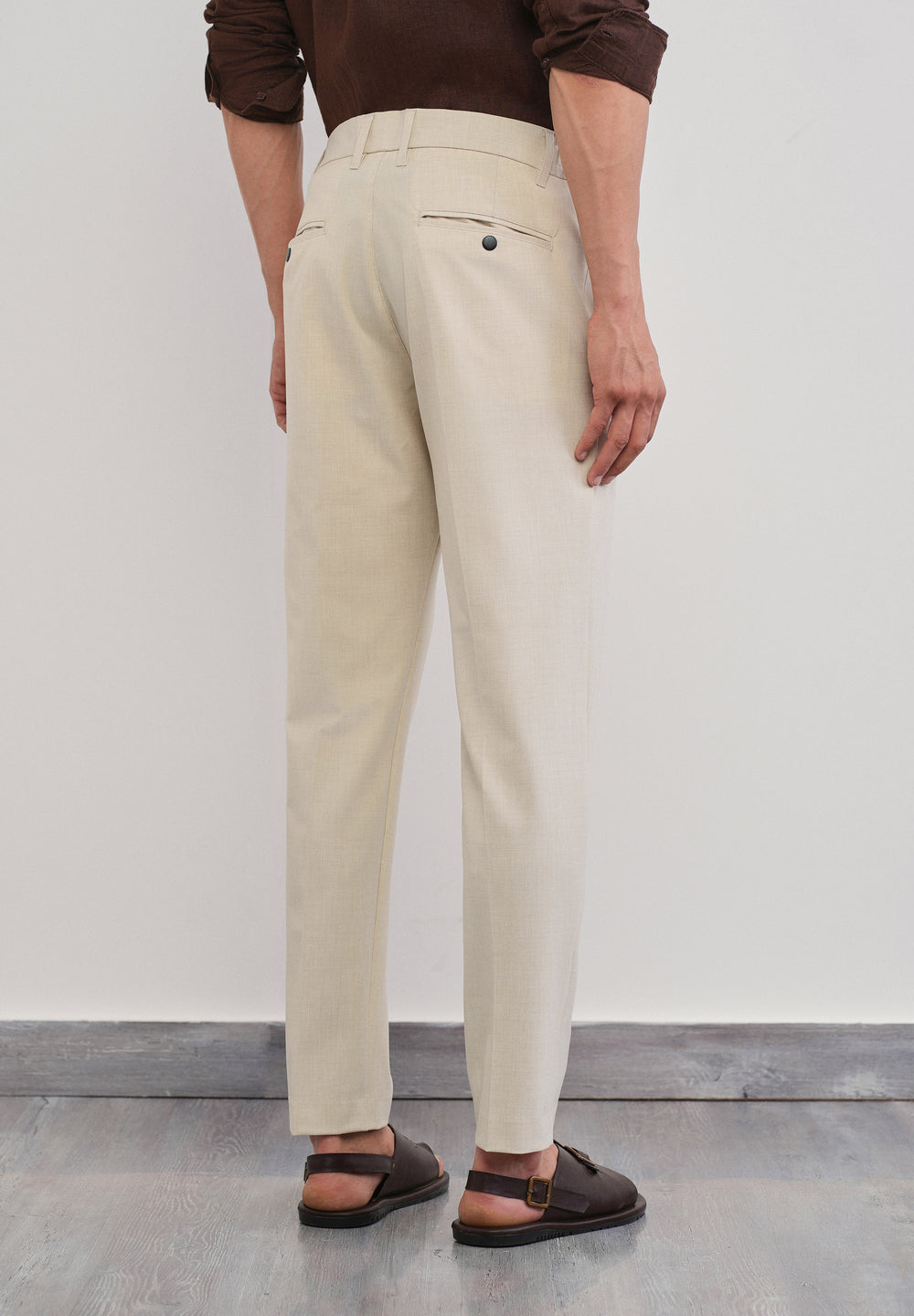 Cream Semi-Elastic Slim Fit Trouser