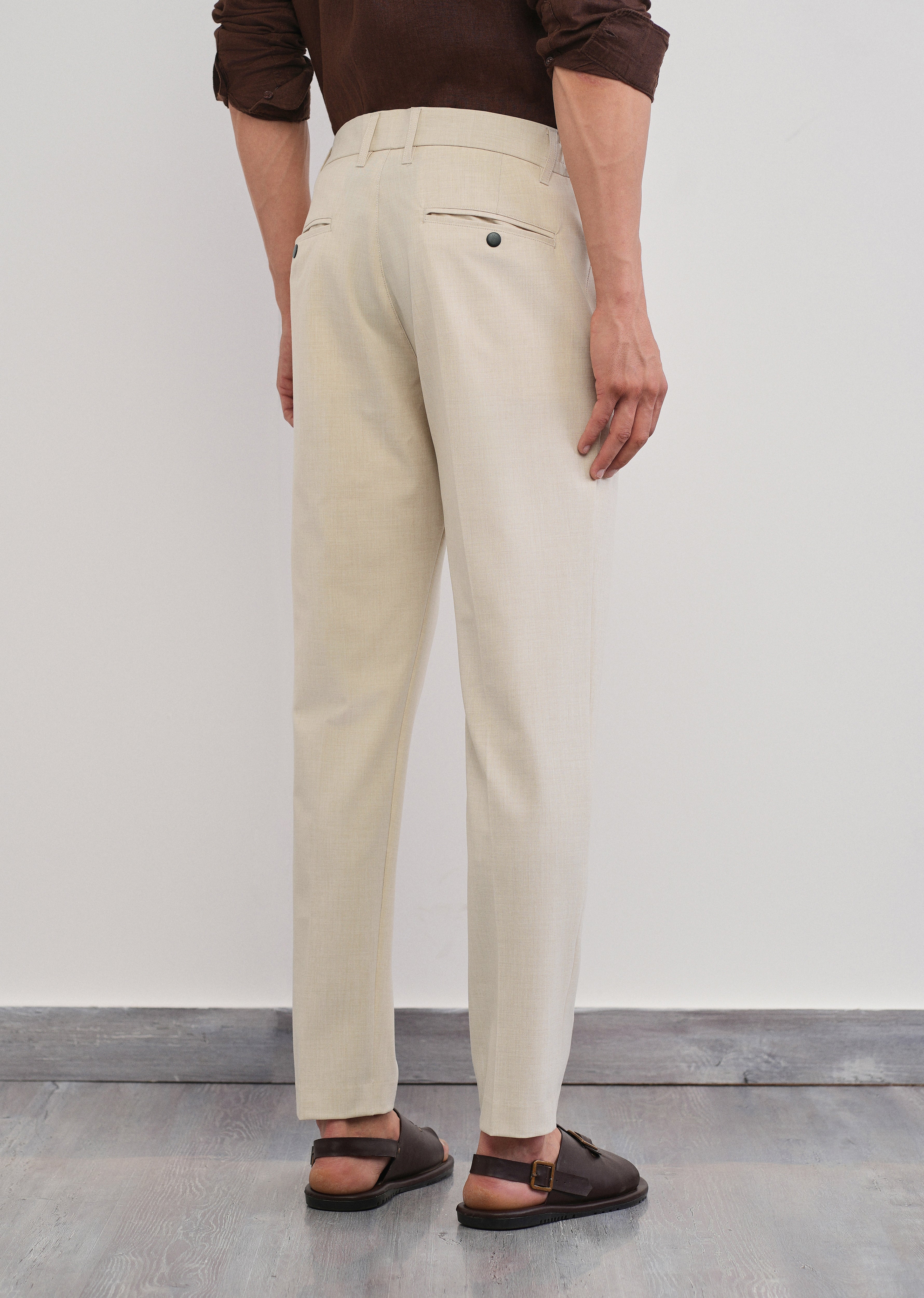 Cream Semi-Elastic Slim Fit Trouser