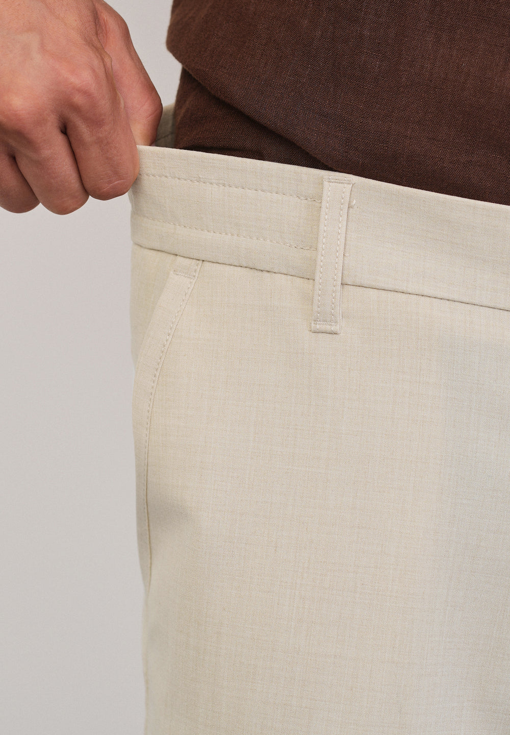Cream Semi-Elastic Slim Fit Trouser