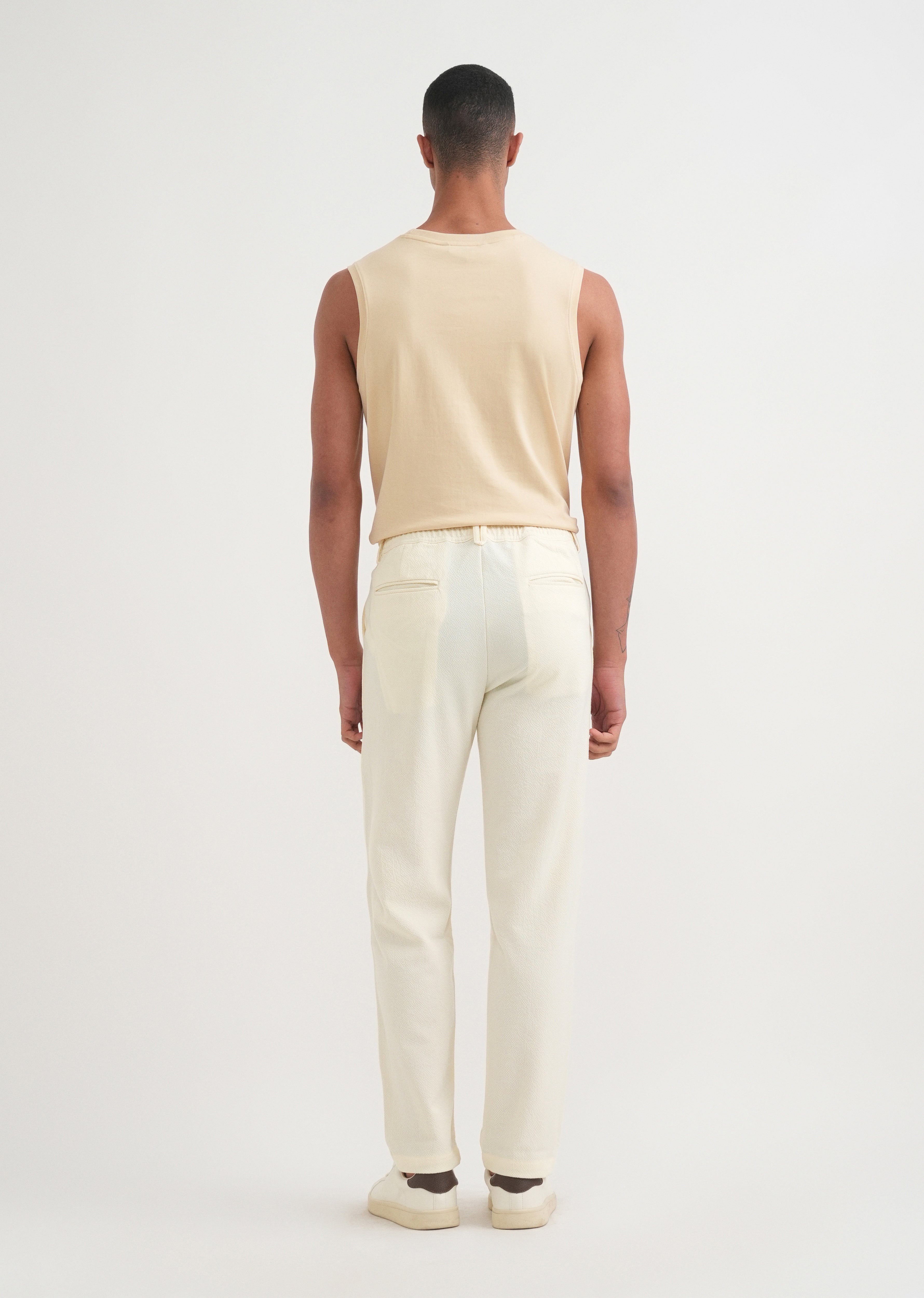Cream Semi-Elasticated Textured Pant
