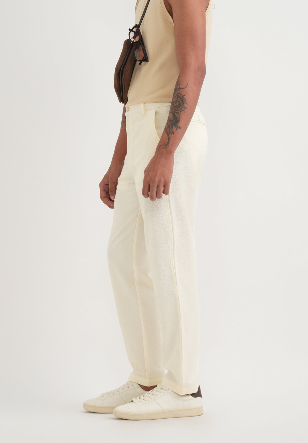 Cream Semi-Elasticated Textured Pant