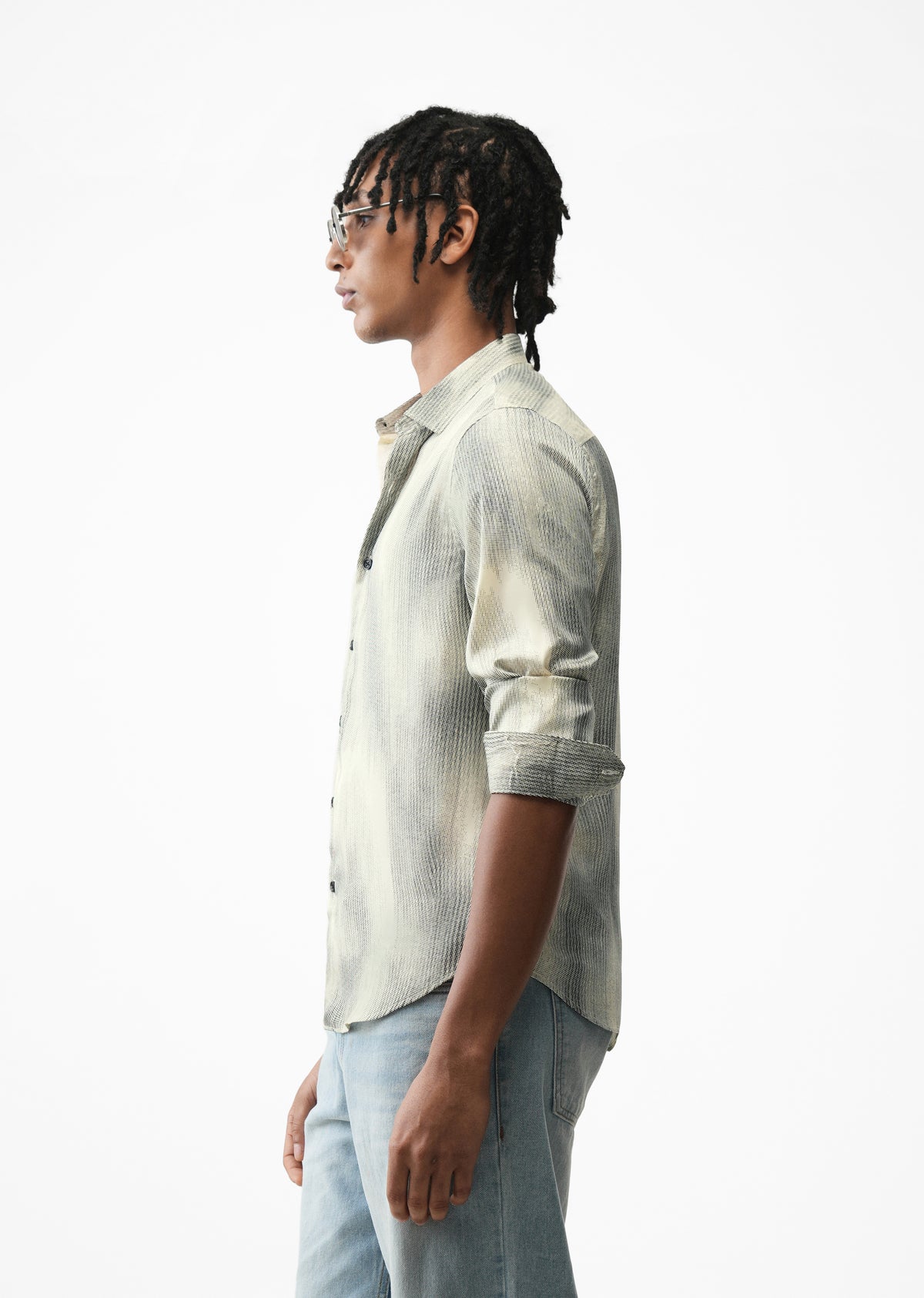 Cream Stippling Abstract Print Shirt