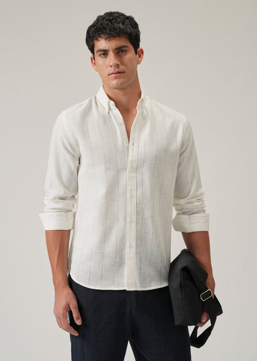 Cream Stripe Blended Linen Shirt