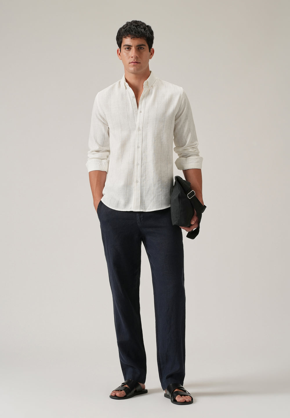 Cream Stripe Blended Linen Shirt