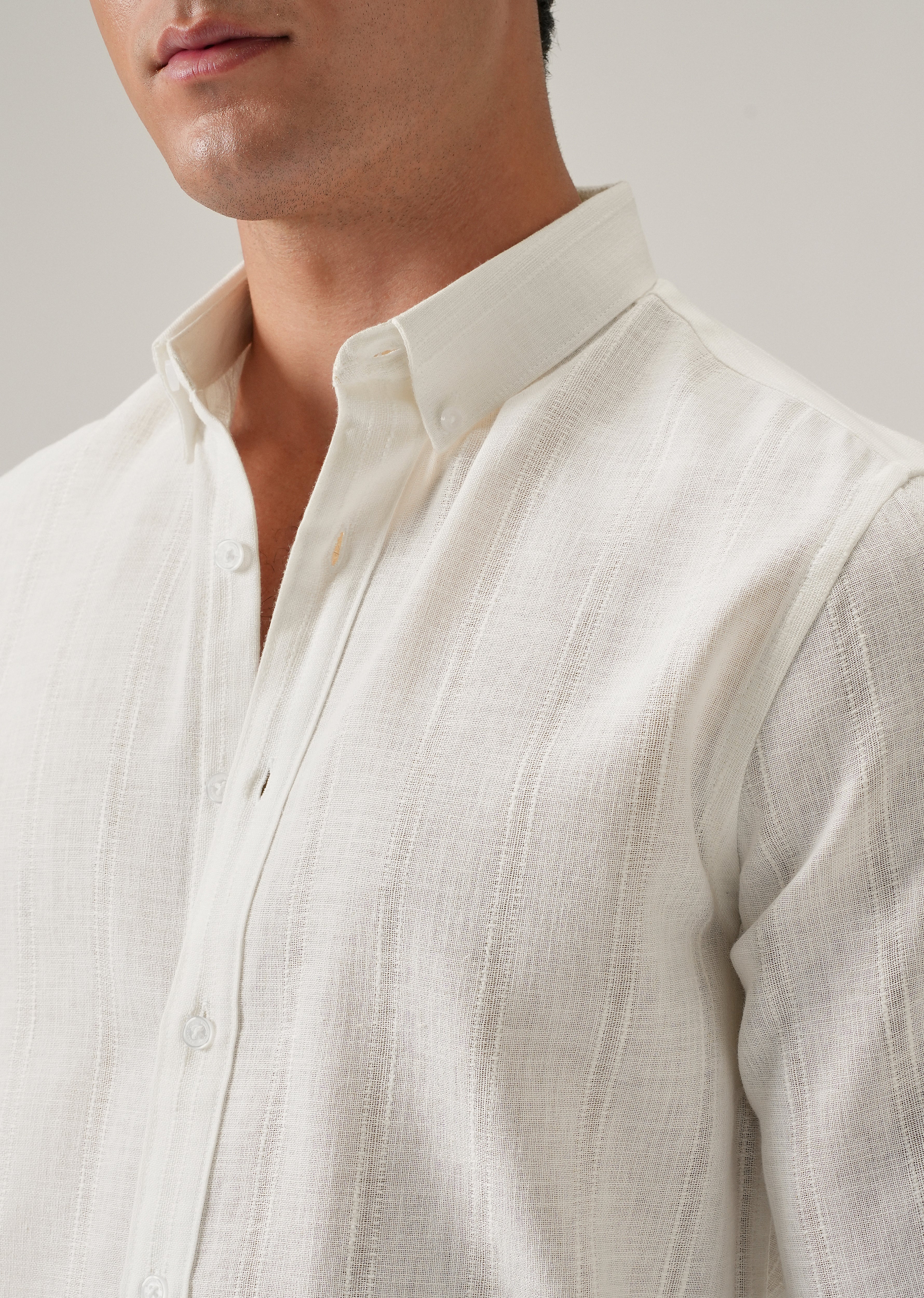 Cream Stripe Blended Linen Shirt