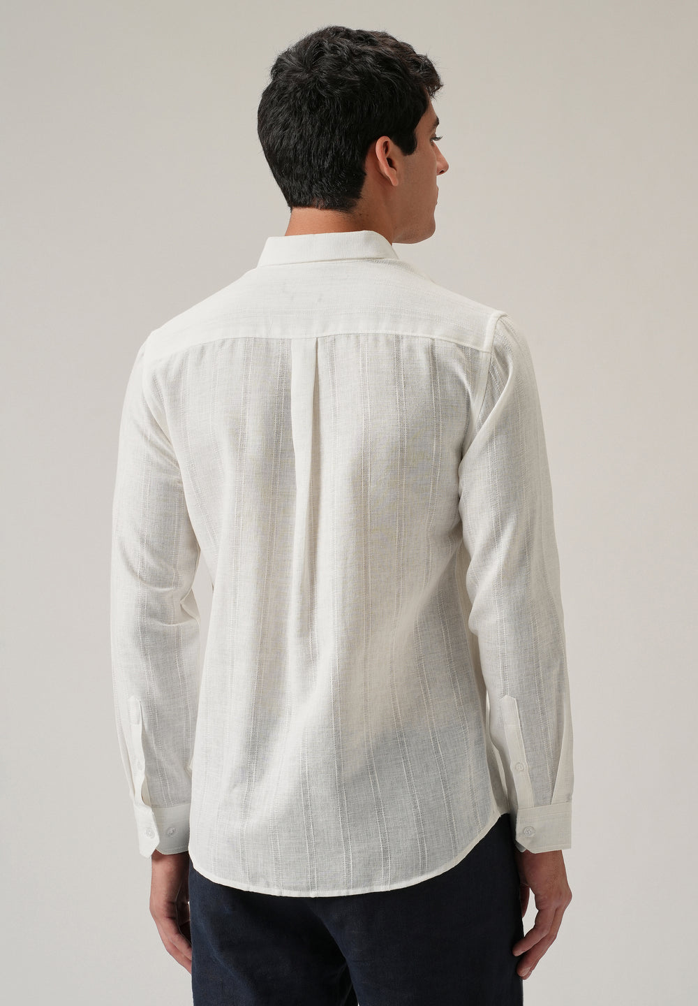 Cream Stripe Blended Linen Shirt