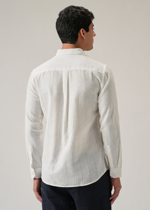 Cream Stripe Blended Linen Shirt