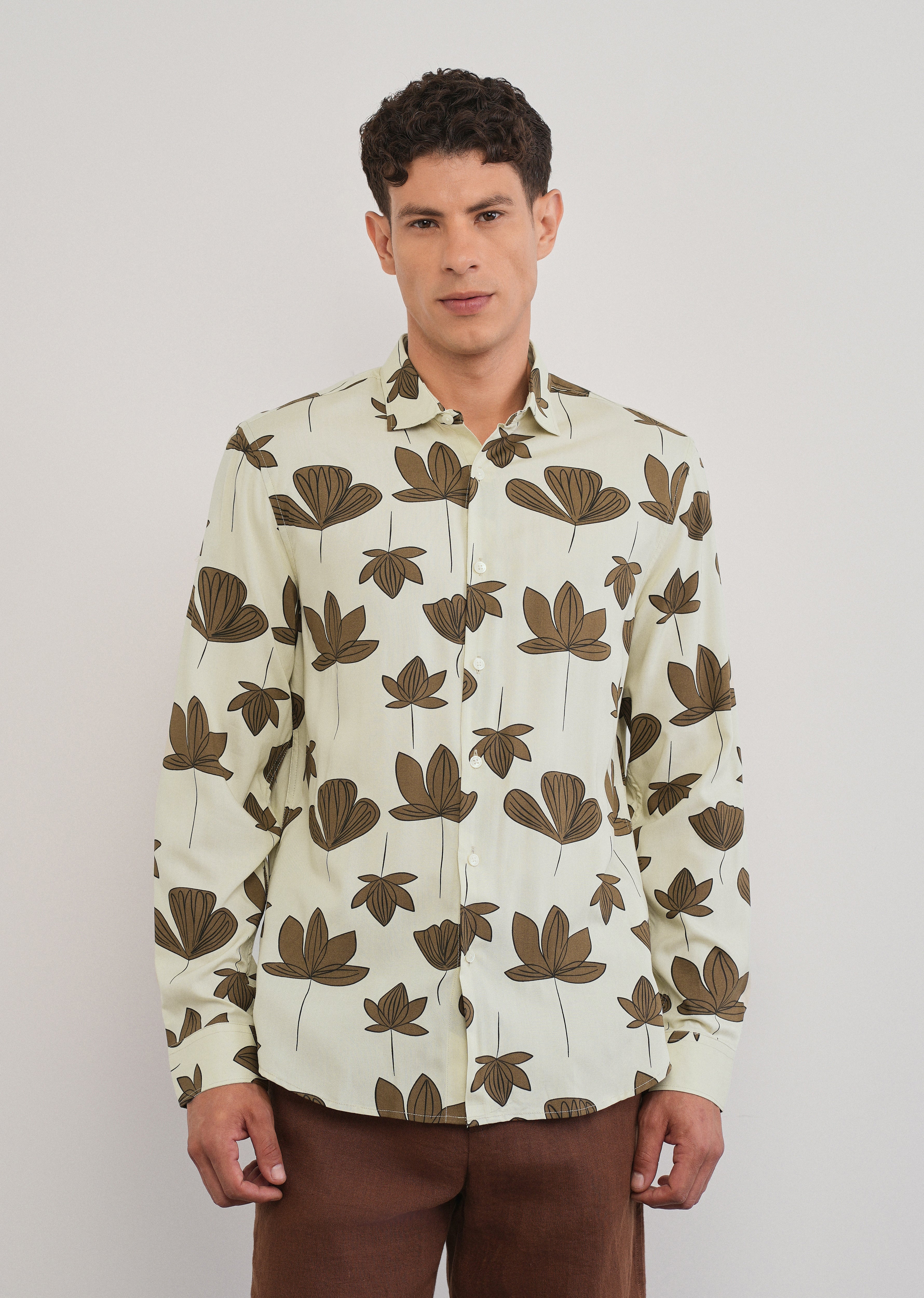 Cream Stylized Floral Print Shirt
