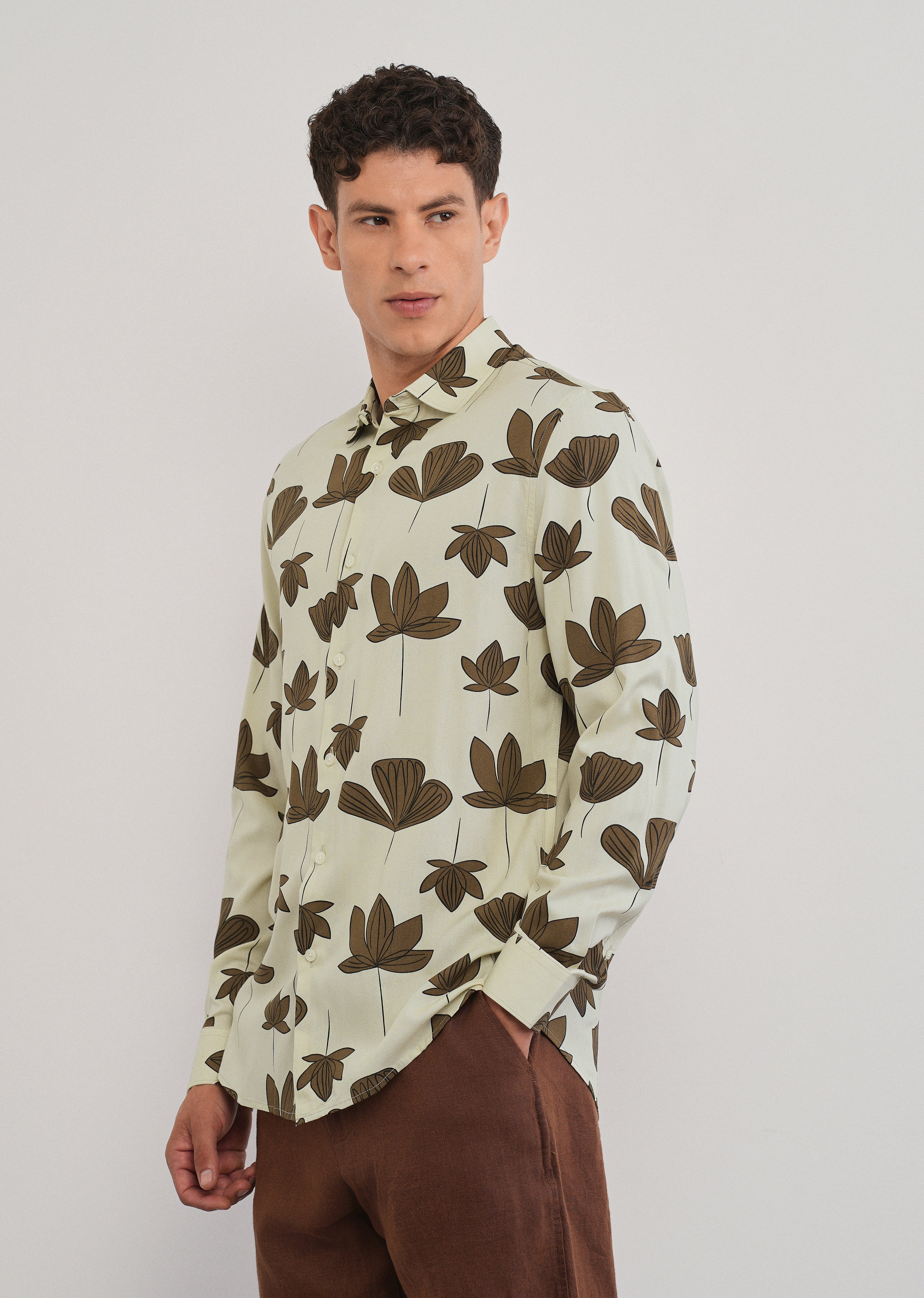 Cream Stylized Floral Print Shirt
