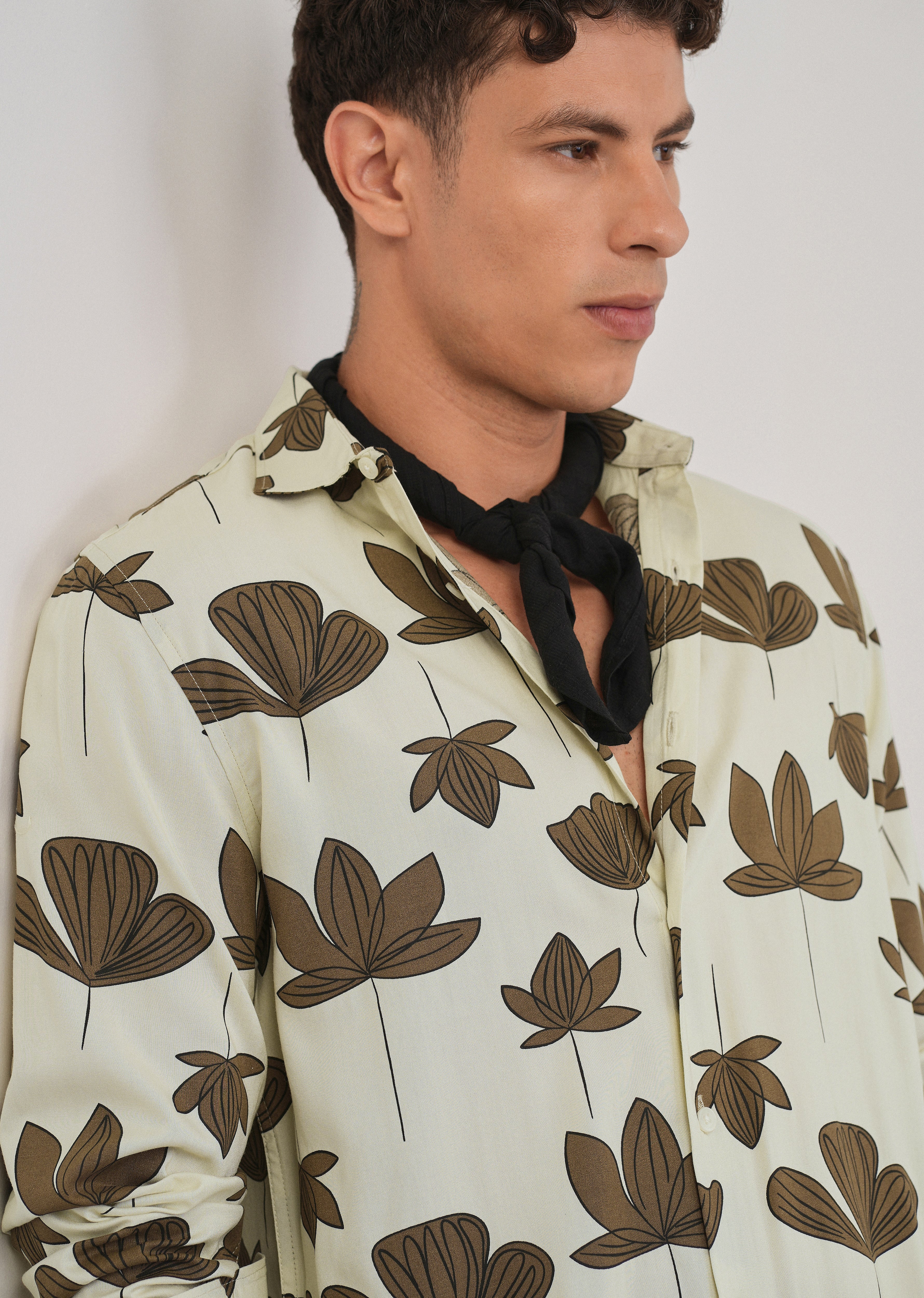 Cream Stylized Floral Print Shirt