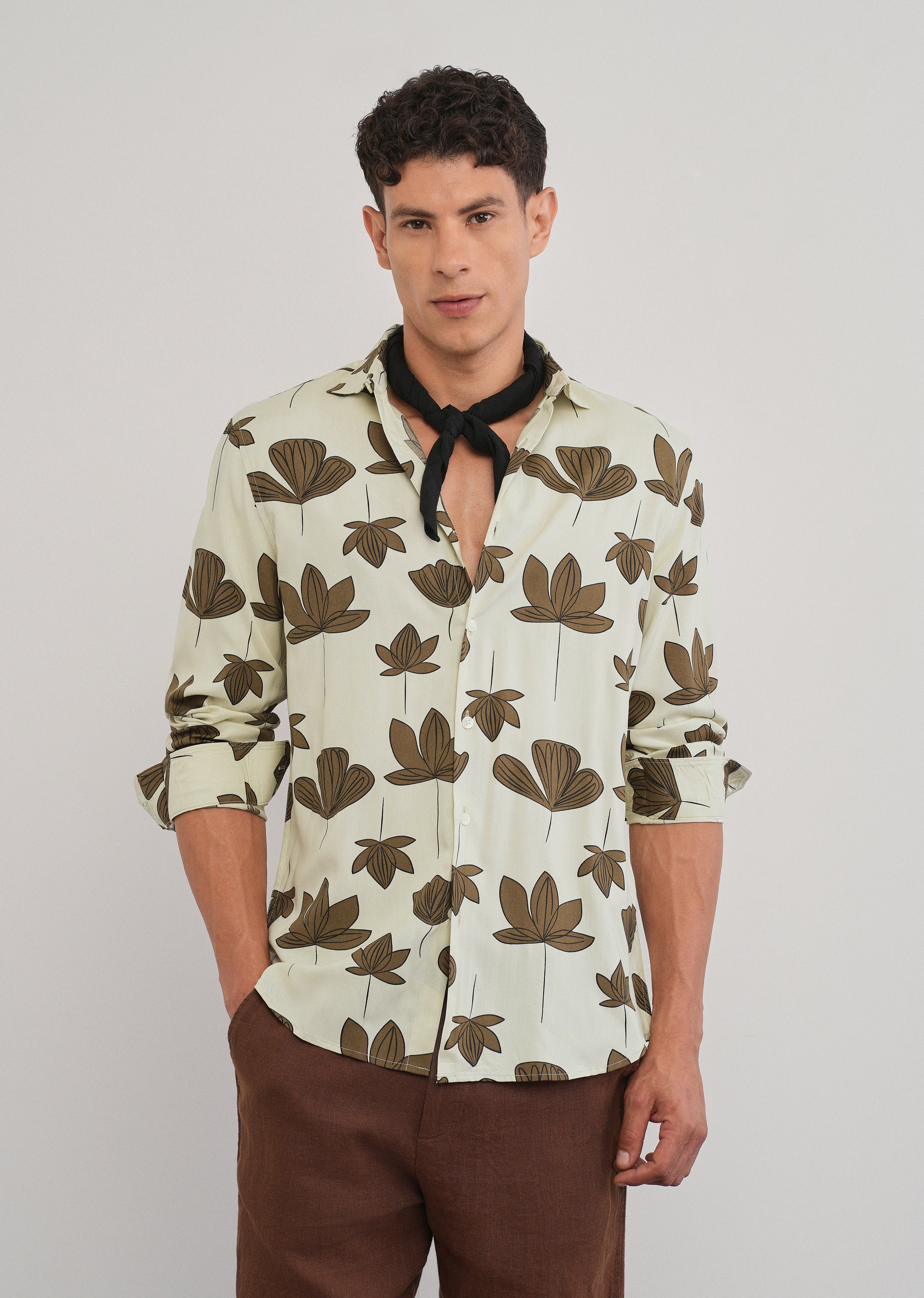 Cream Stylized Floral Print Shirt