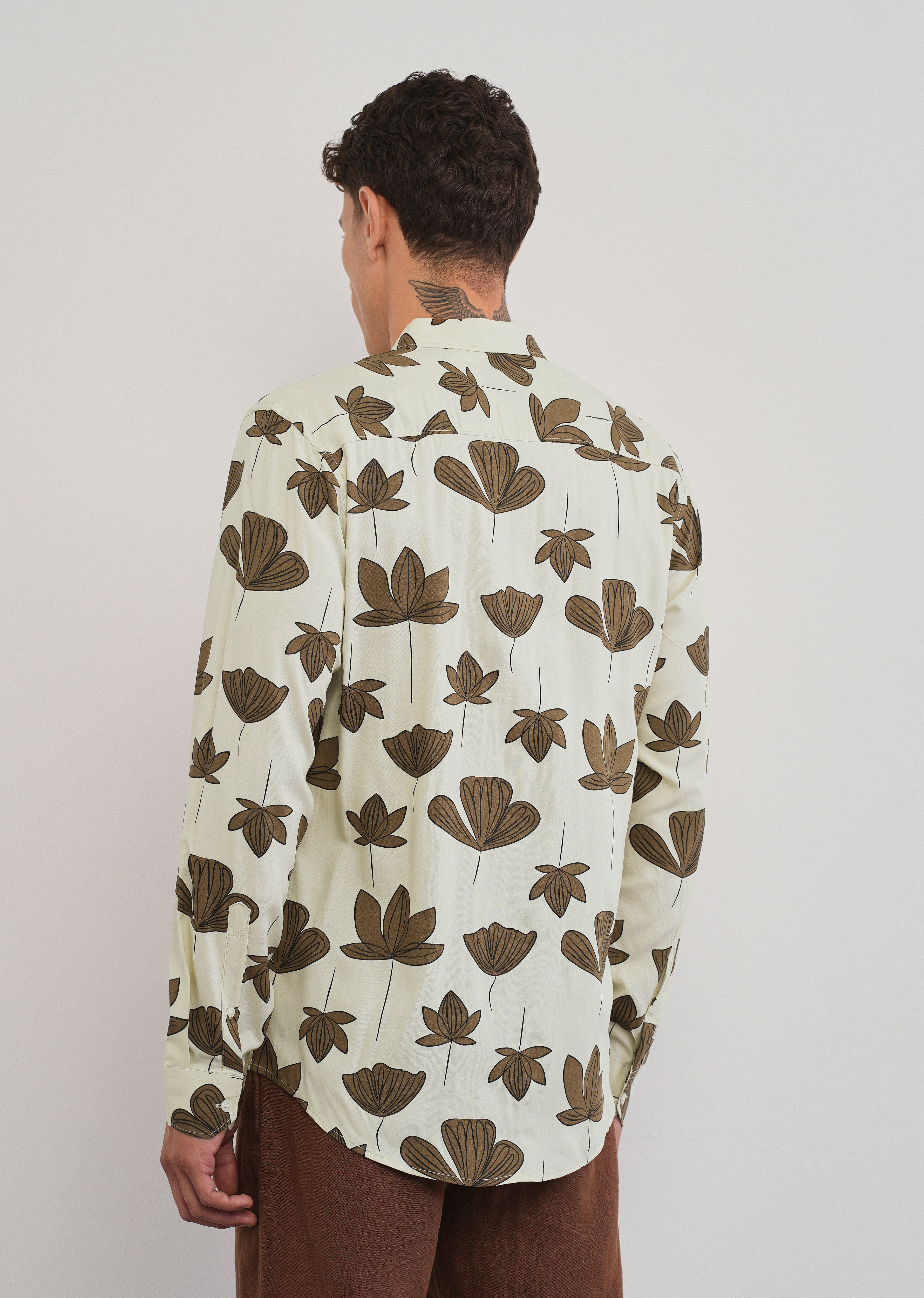 Cream Stylized Floral Print Shirt