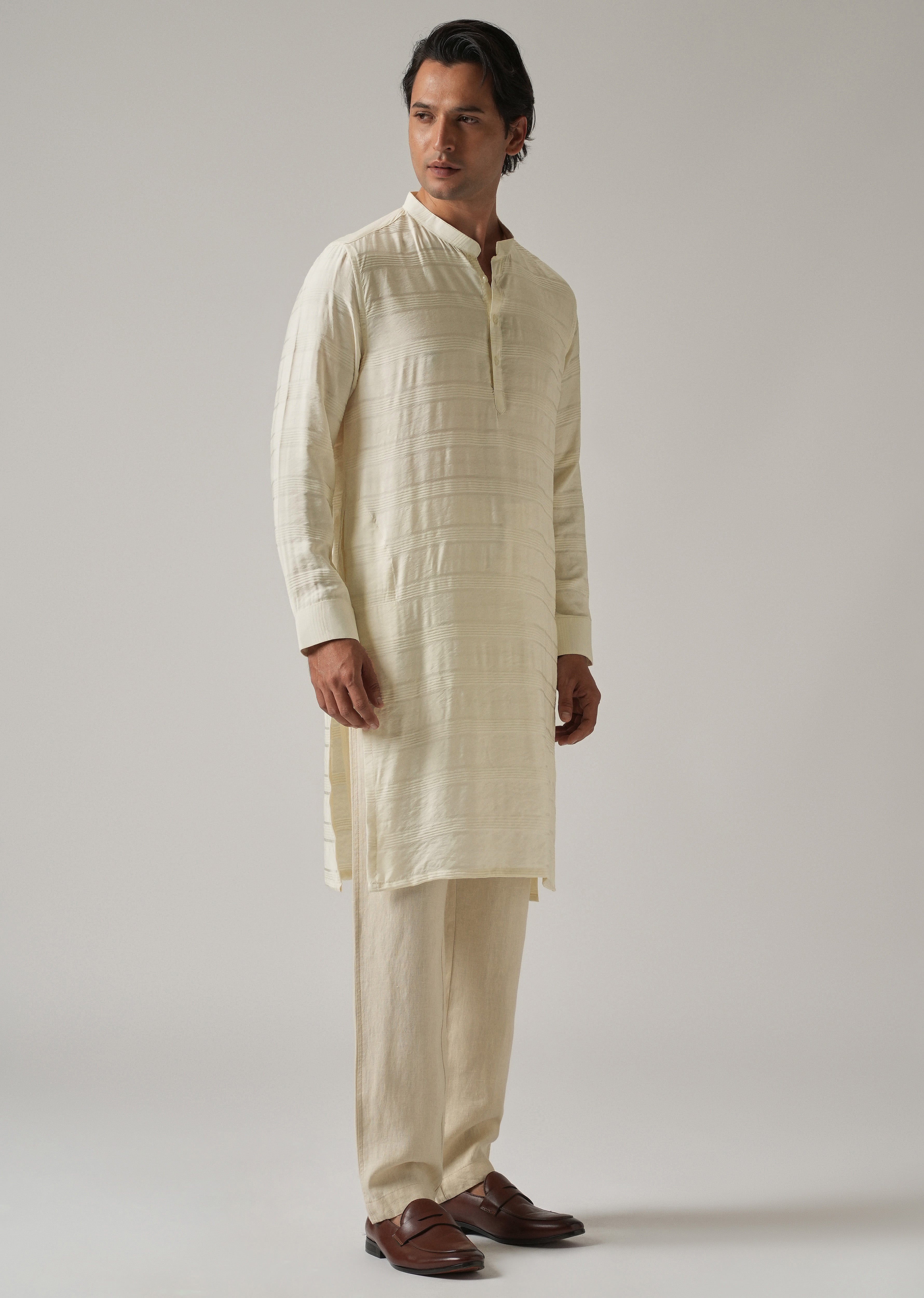 Cream Nylon Subtle Stripe Kurta