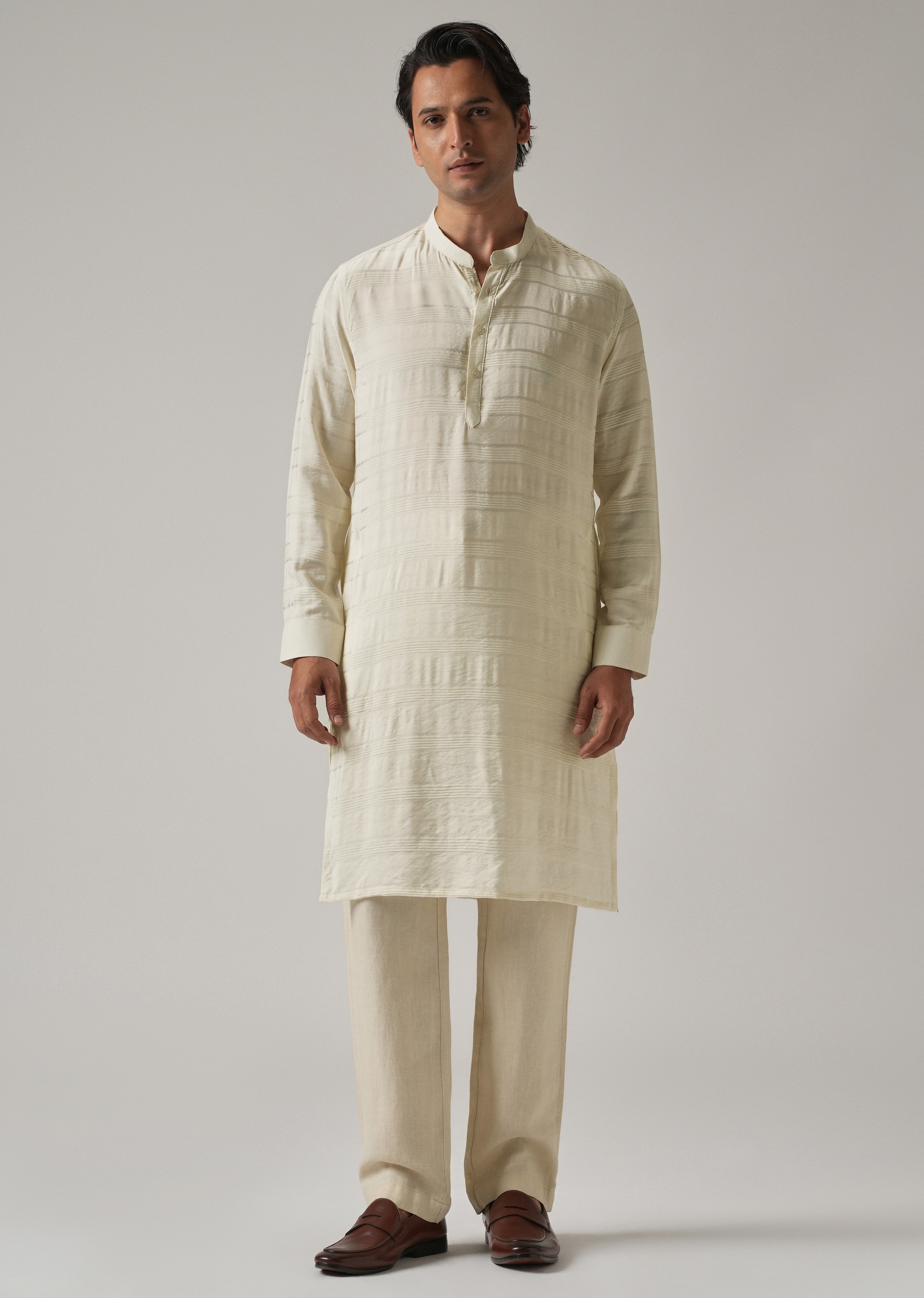 Cream Nylon Subtle Stripe Kurta