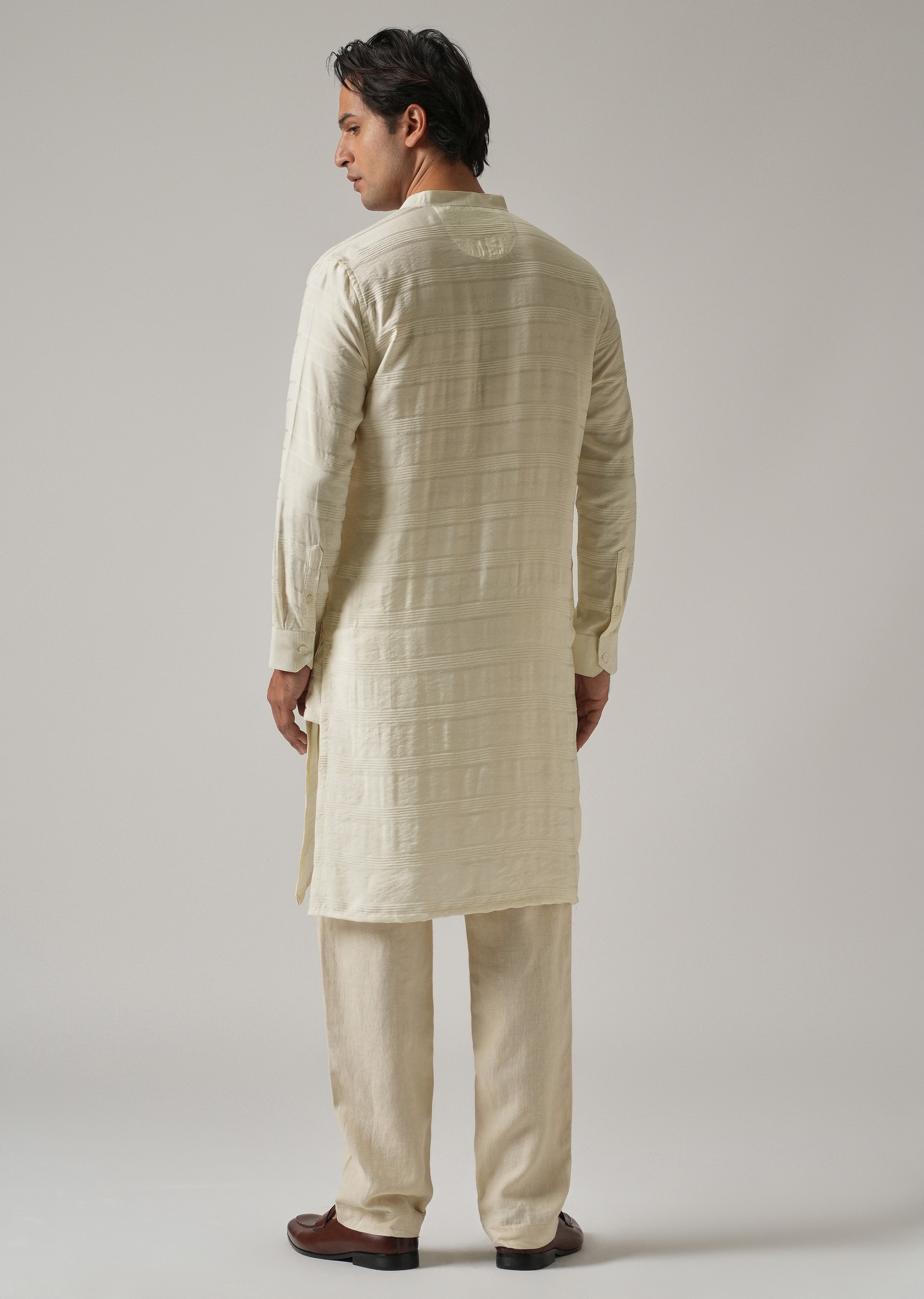 Cream Nylon Subtle Stripe Kurta