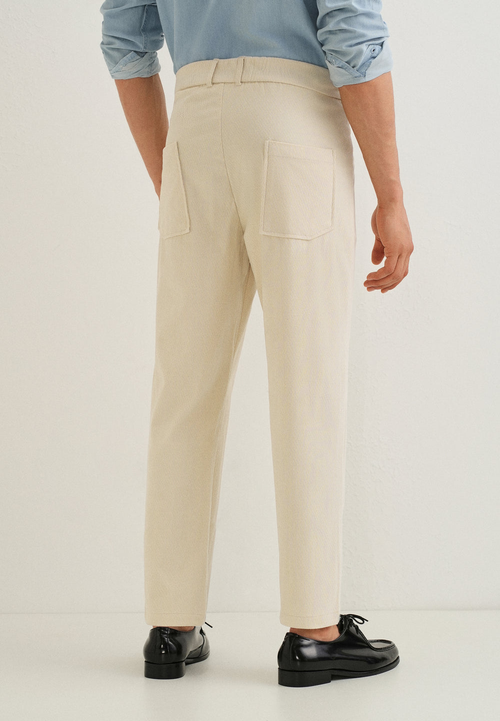 Cream Textured Corduroy Drawstring Pant