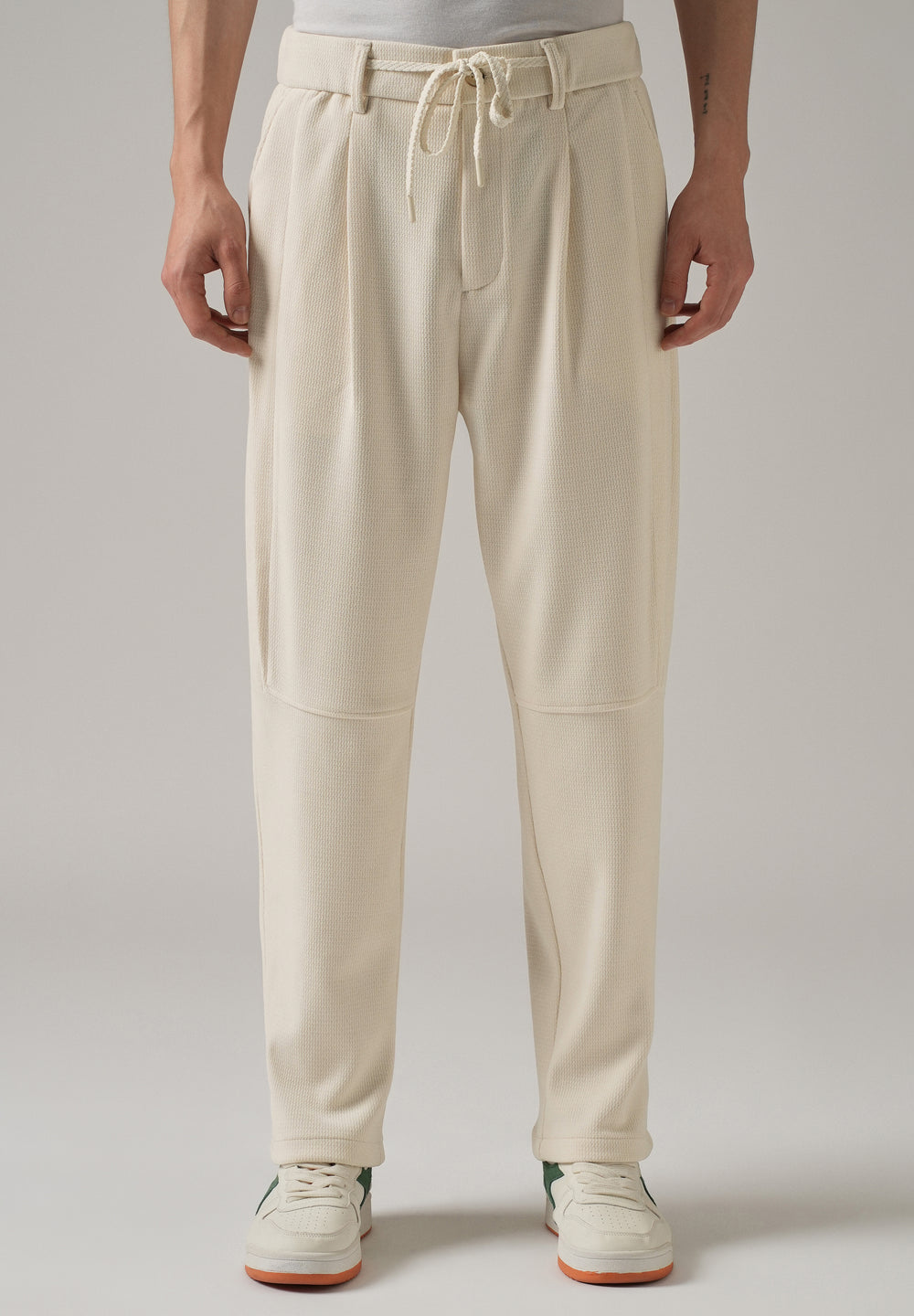 Cream Textured Suede Drawstring Pant