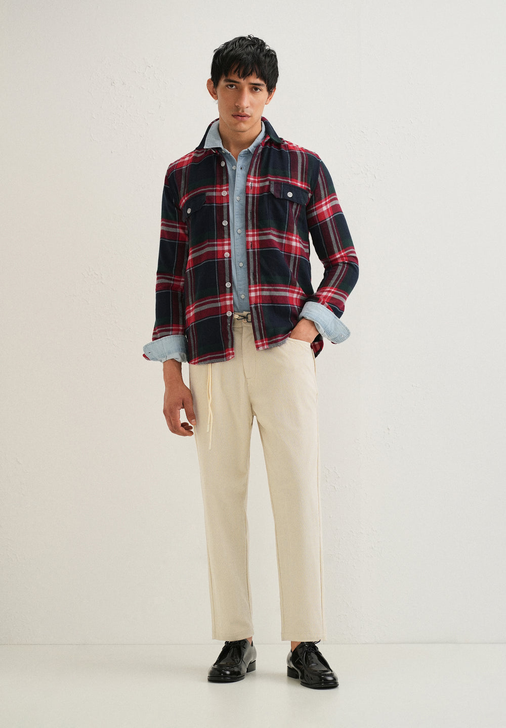 Cream Textured Corduroy Drawstring Pant