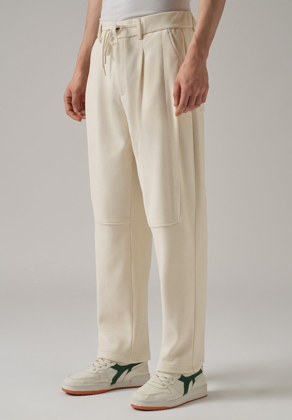 Cream Textured Suede Drawstring Pant