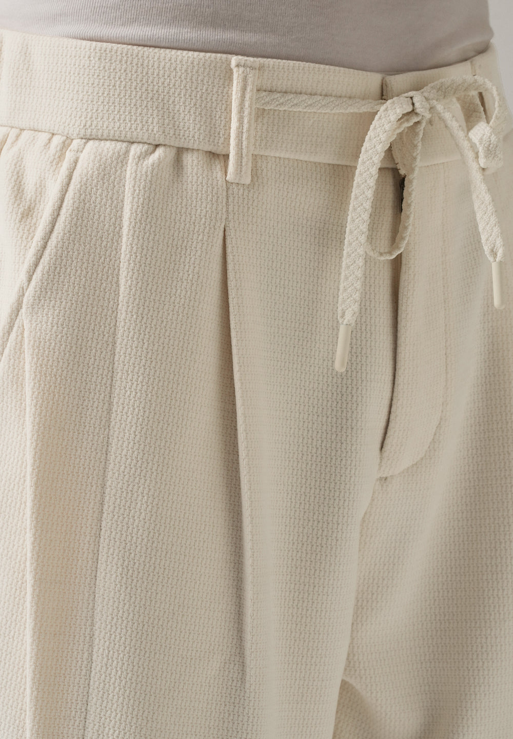 Cream Textured Suede Drawstring Pant