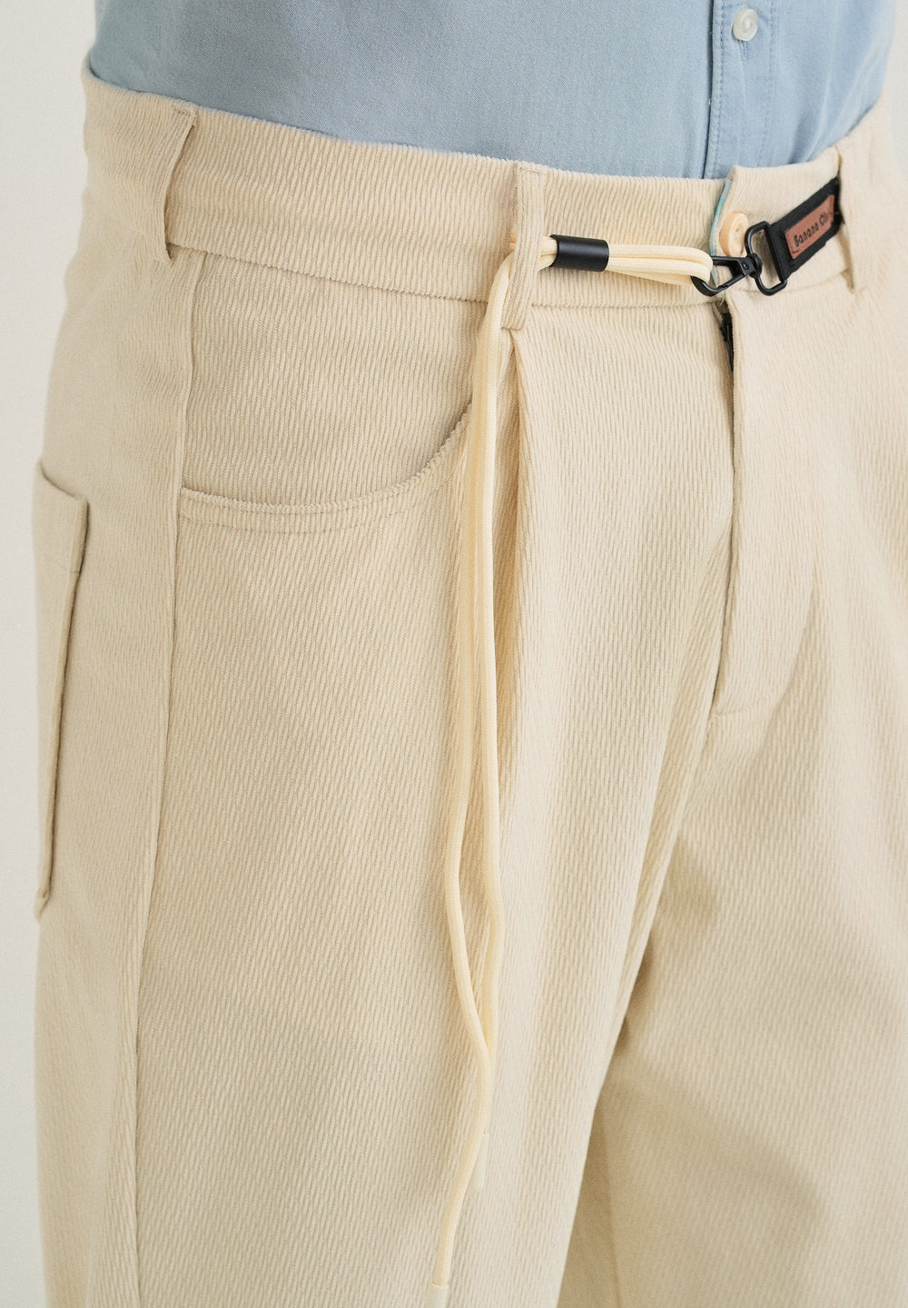 Cream Textured Corduroy Drawstring Pant