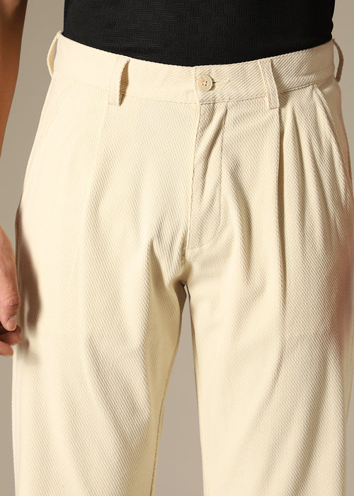 Cream Textured Corduroy Pant