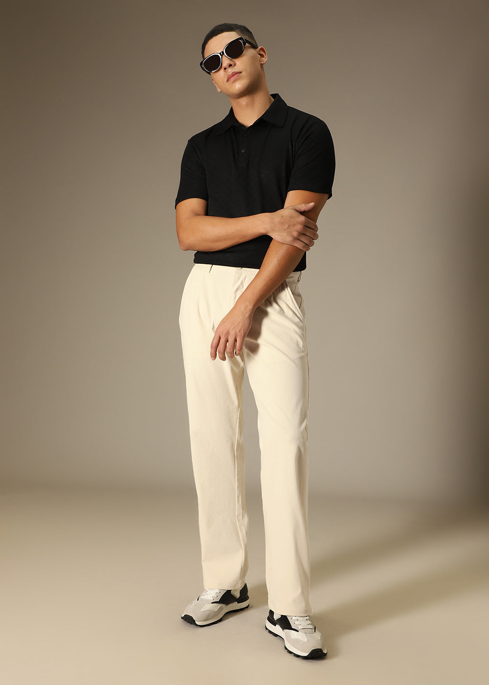 Cream Textured Corduroy Pant