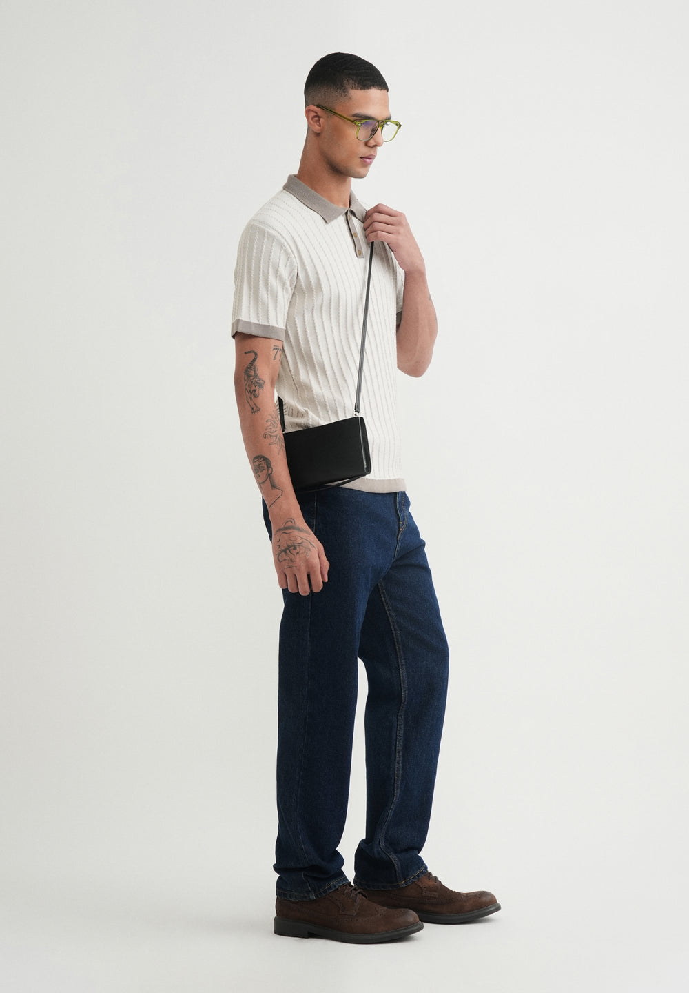 Cream Textured Knitted Polo