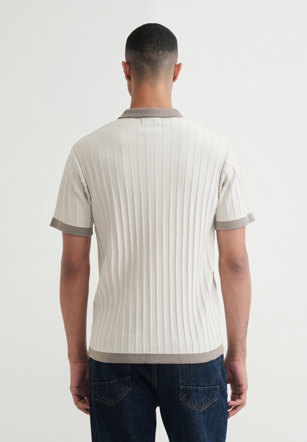 Cream Textured Knitted Polo