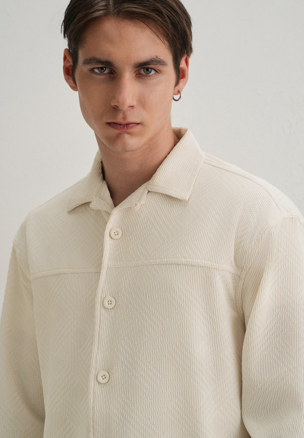 Cream Textured Knit Shacket