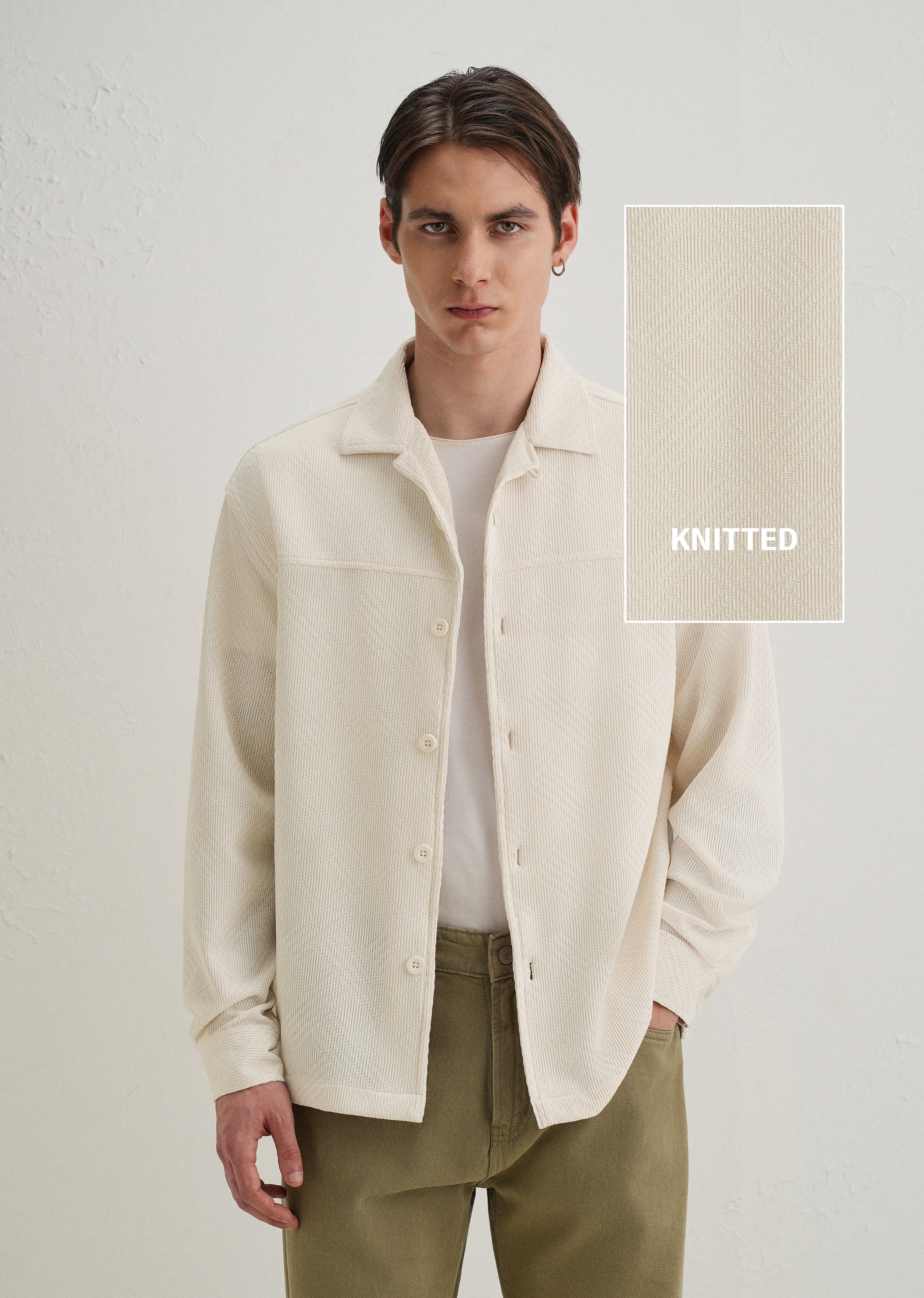 Cream Textured Knit Shacket