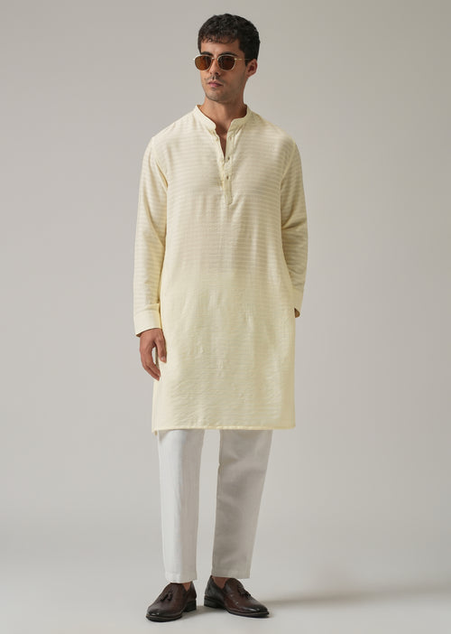 Cream Nylon Self Stripe Kurta