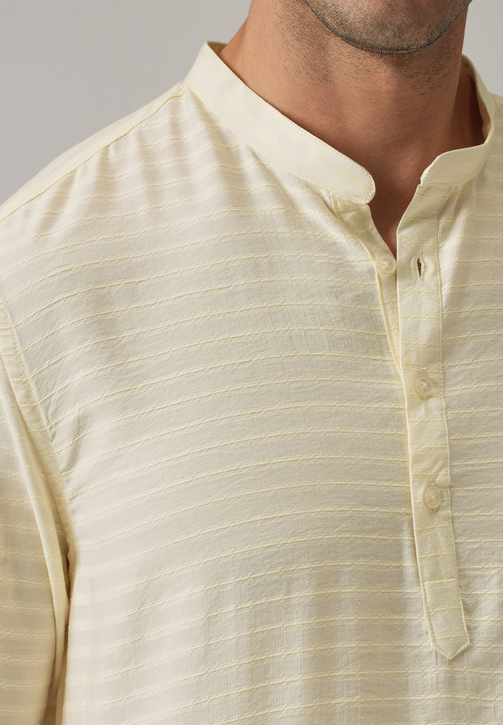 Cream Nylon Self Stripe Kurta