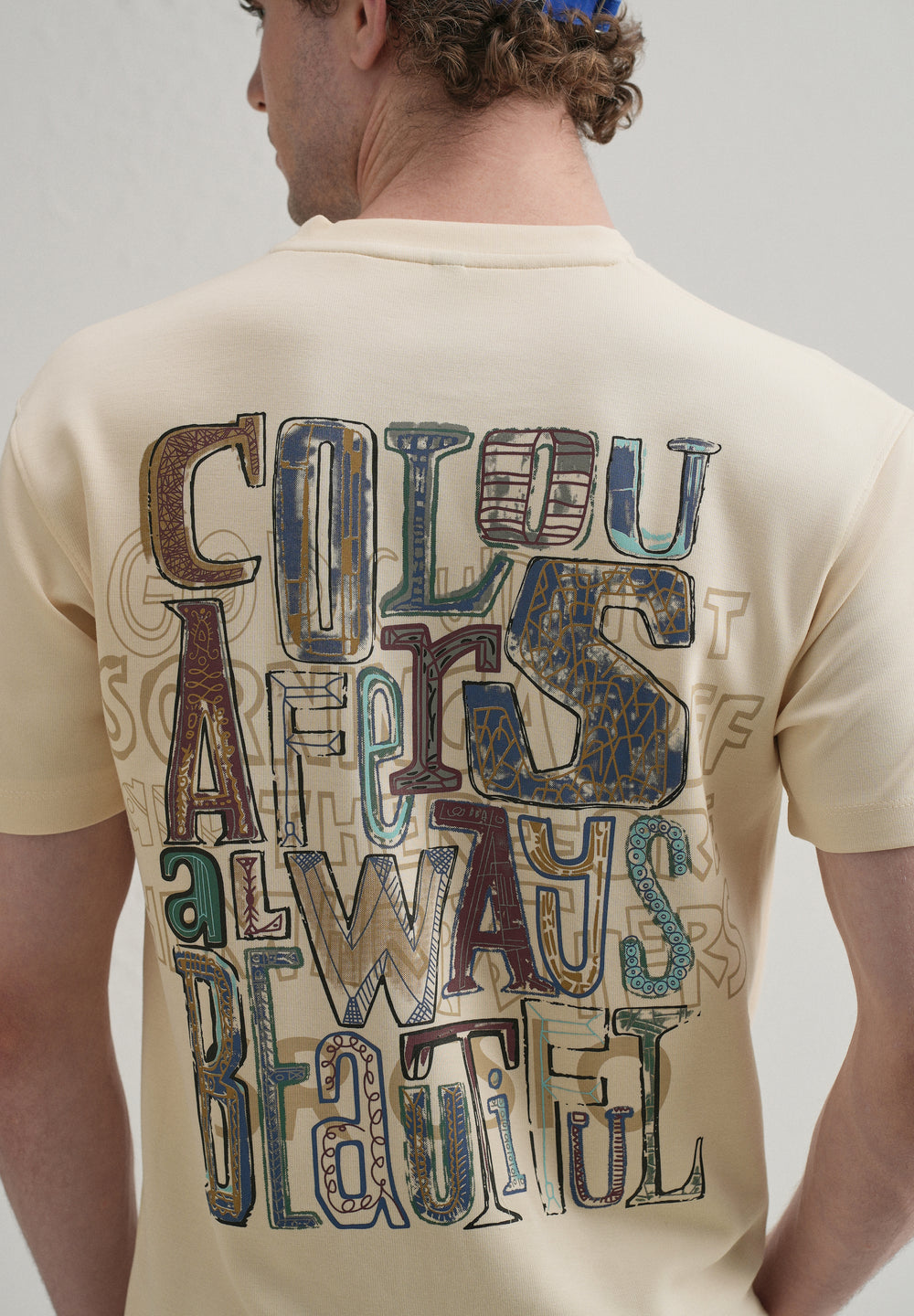 Cream Typography Printed T-shirt