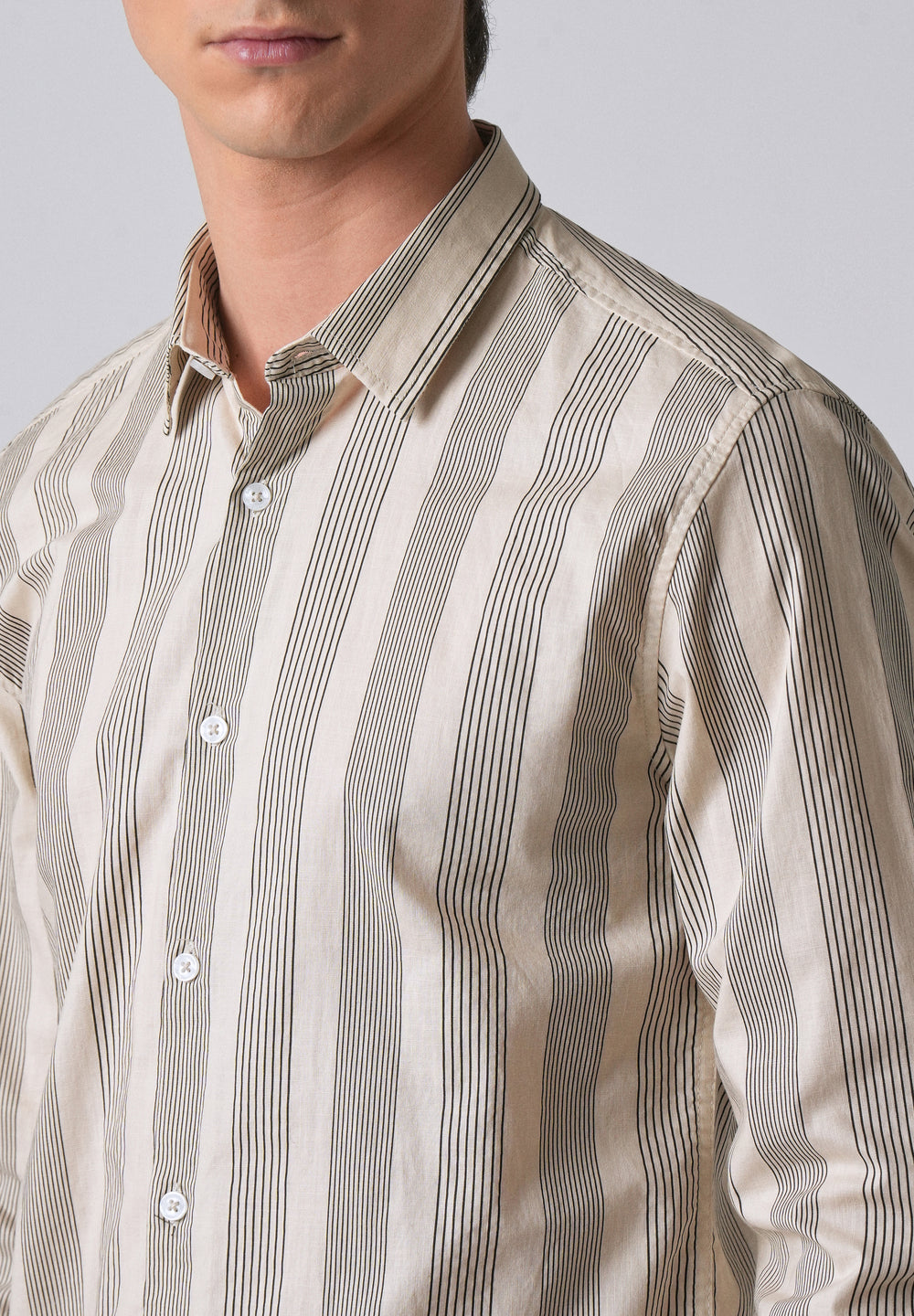 Cream Vertical Pin Stripe Cotton/Linen Shirt