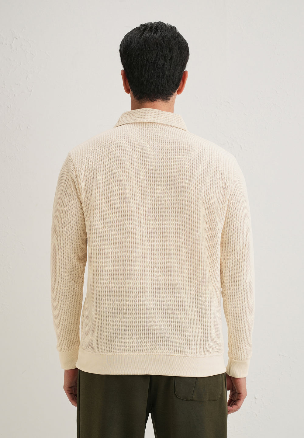 Cream Waffle Knit Polo Sweatshirt