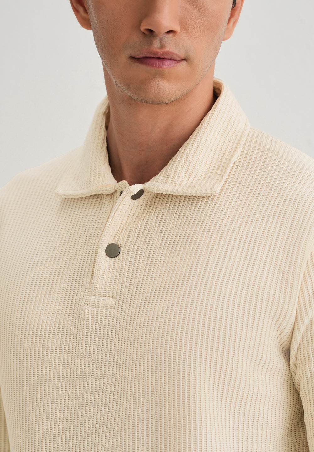 Cream Waffle Knit Polo Sweatshirt