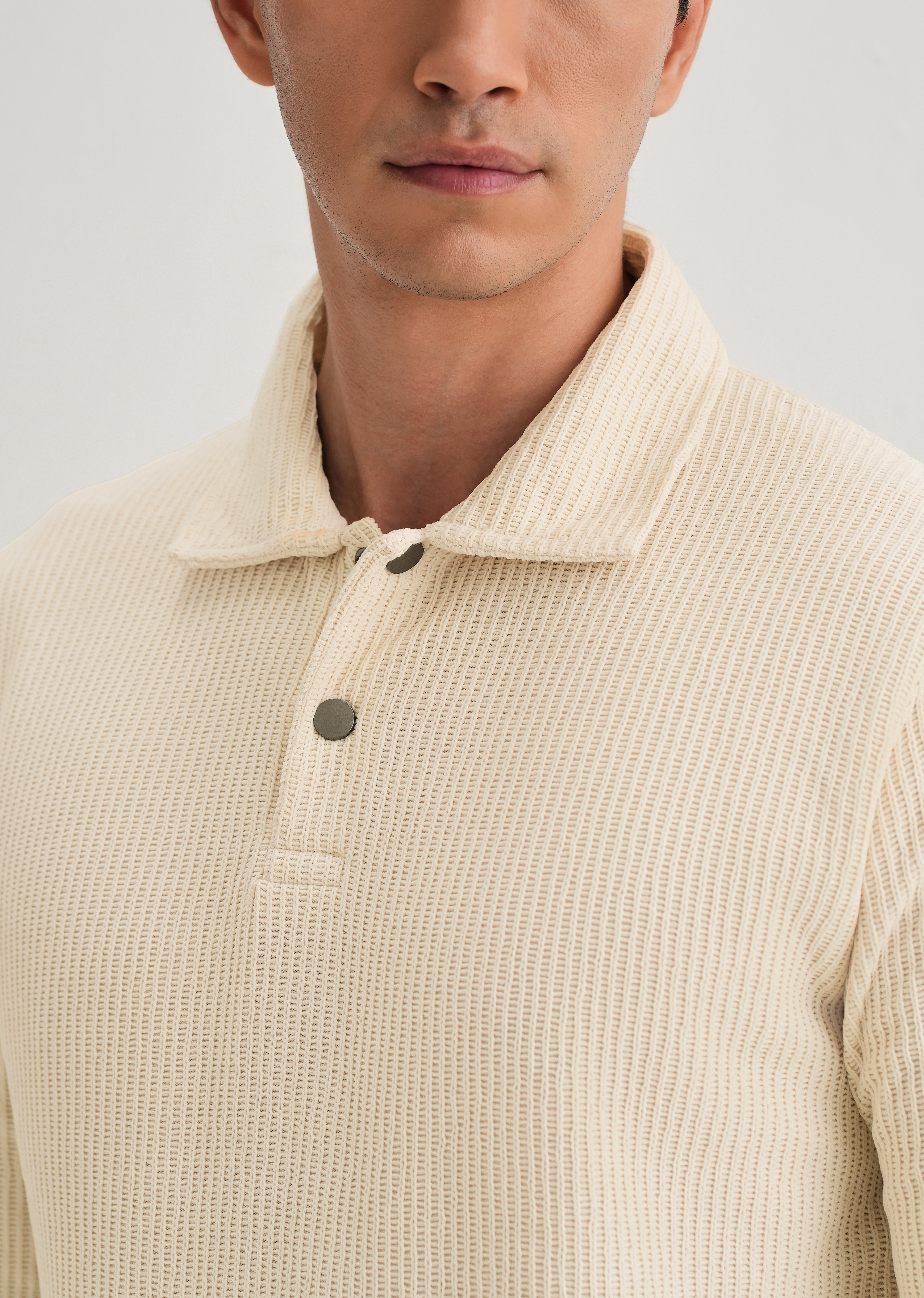 Cream Waffle Knit Polo Sweatshirt