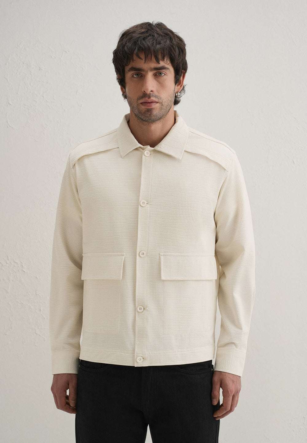 Cream Waffle Textured Shacket