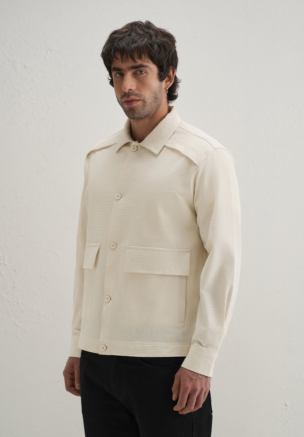 Cream Waffle Textured Shacket