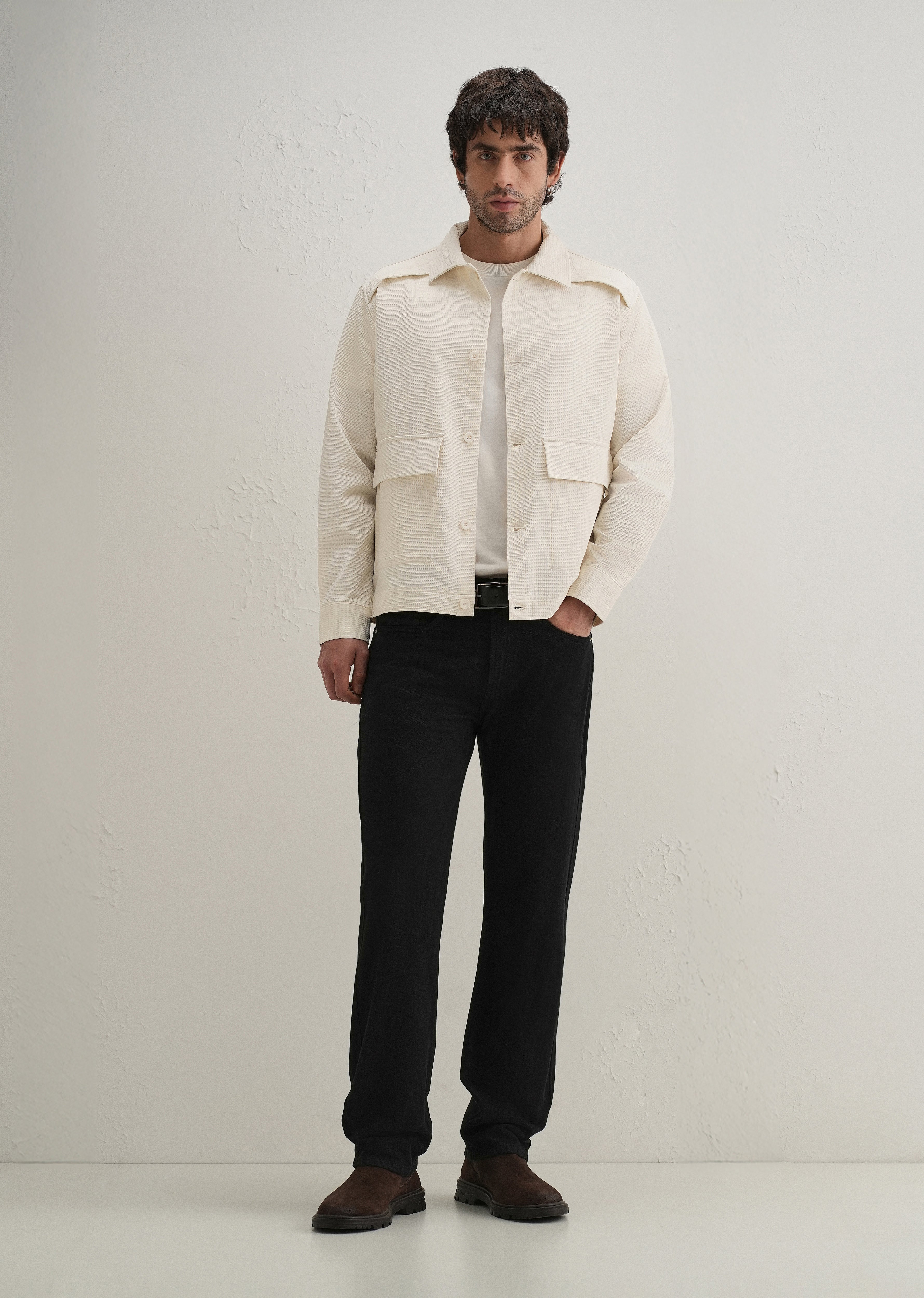 Cream Waffle Textured Shacket