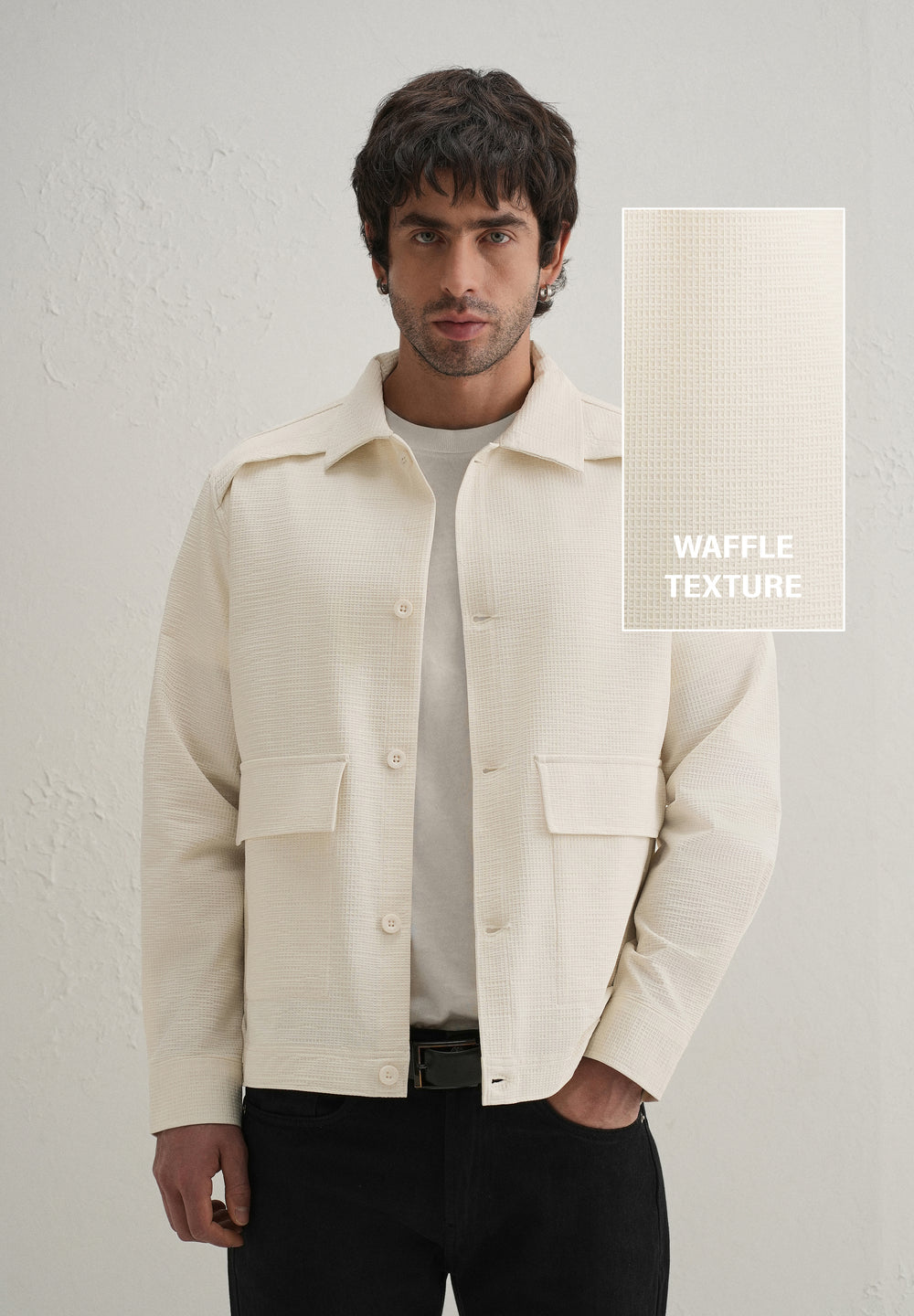 Cream Waffle Textured Shacket