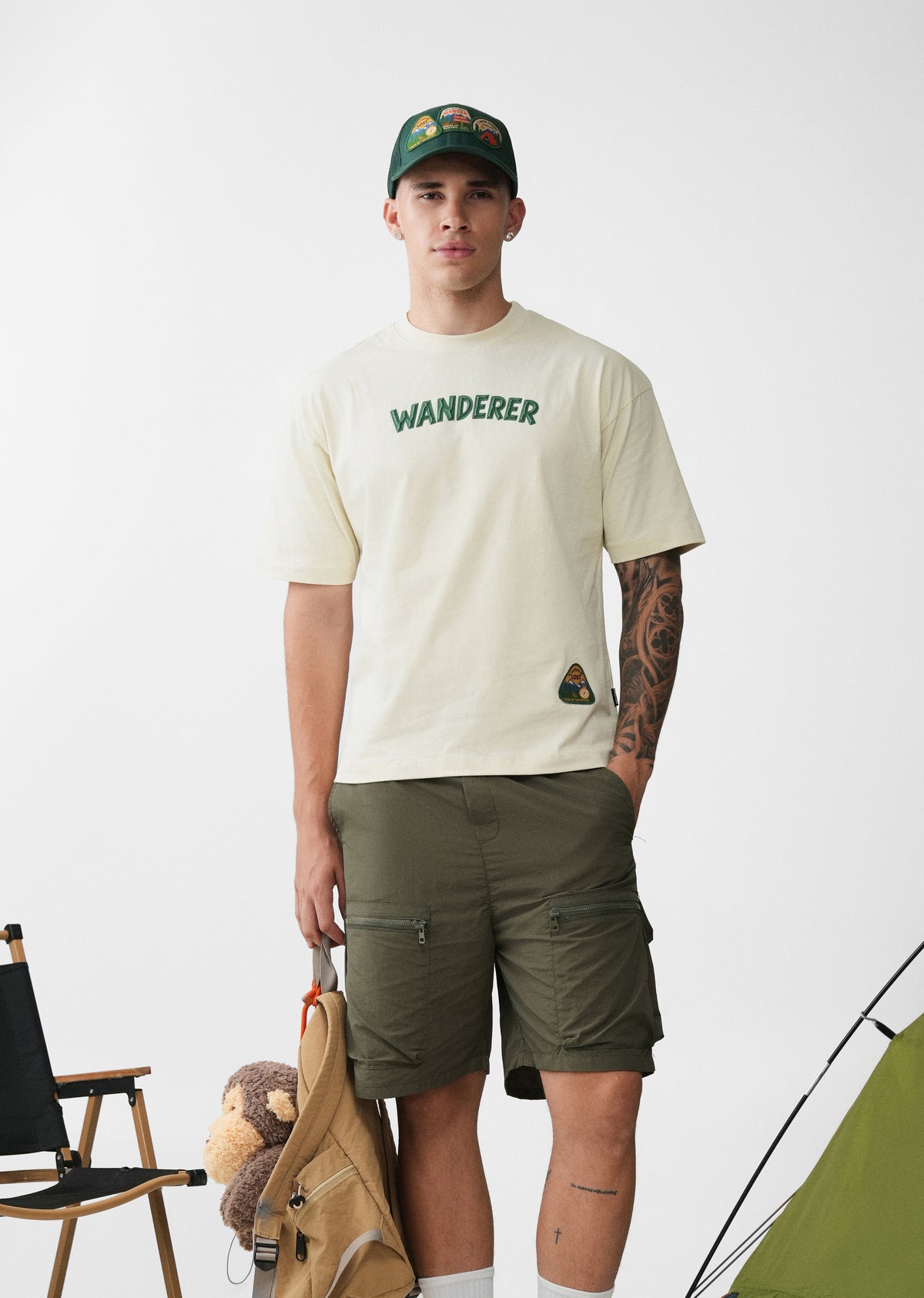 Cream Wanderer Textured Graphic T-shirt