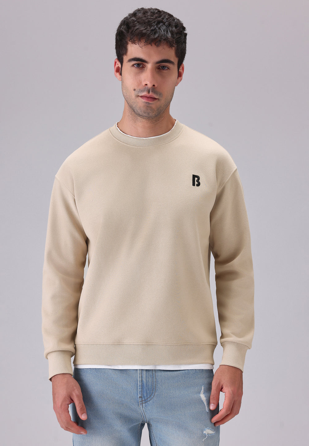 Cream White Contrast Sweatshirt
