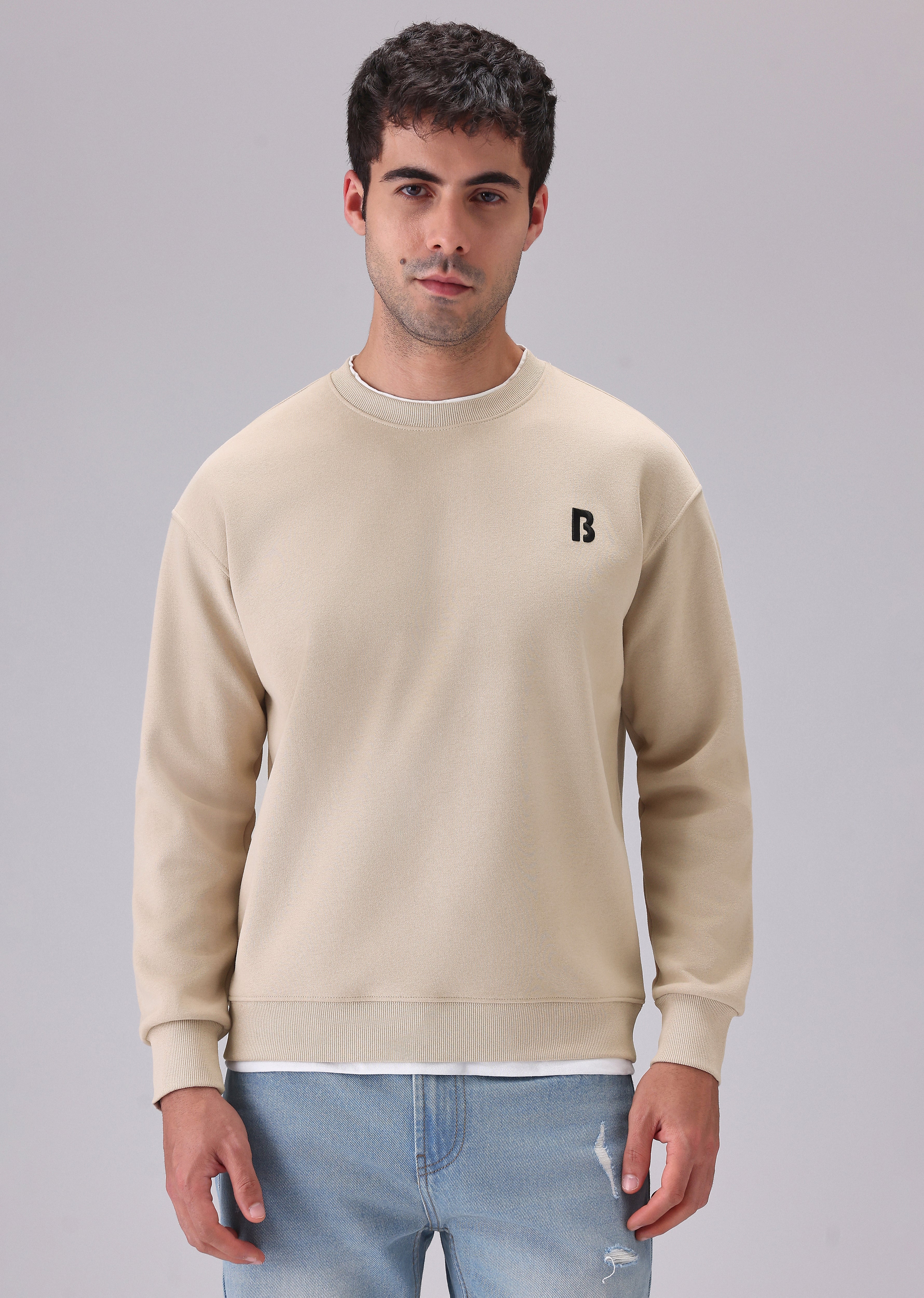 Cream White Contrast Sweatshirt