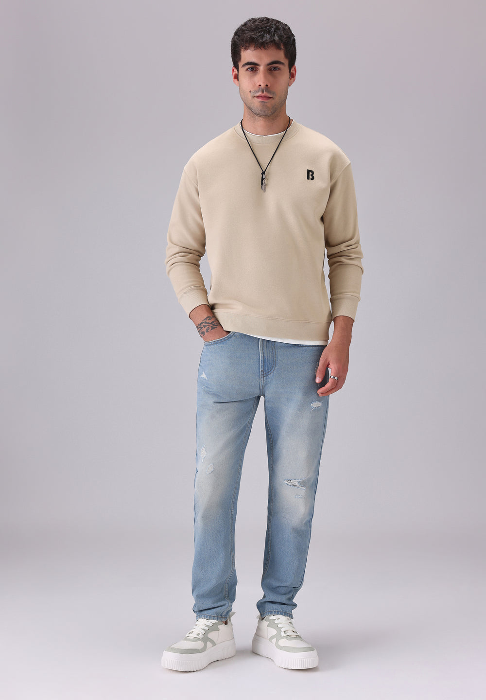 Cream White Contrast Sweatshirt