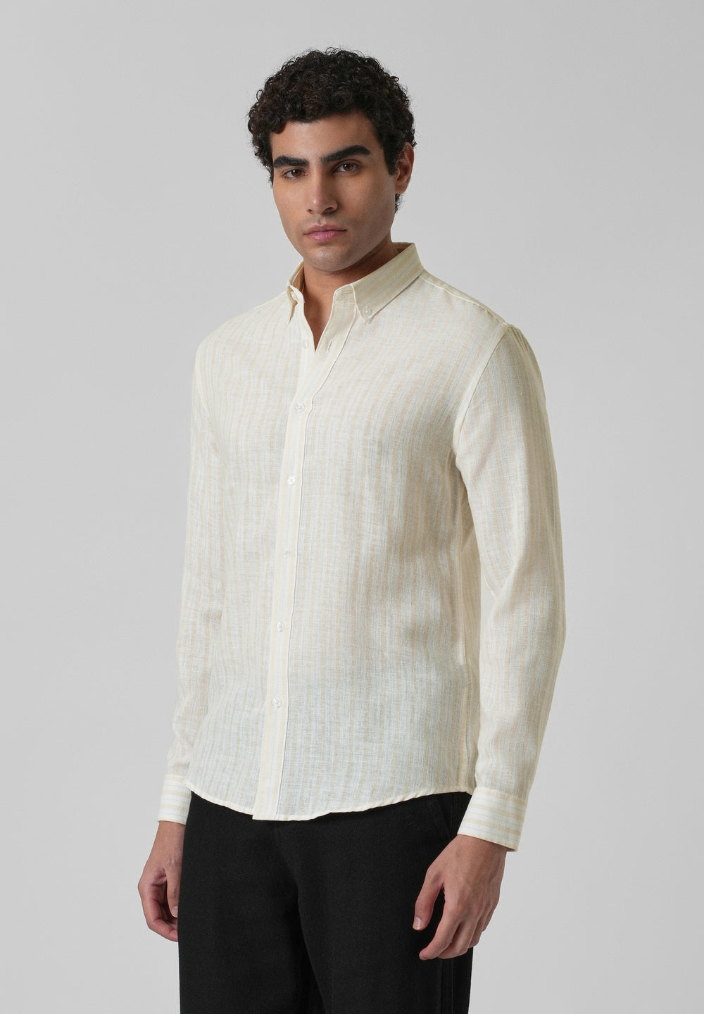 Cream Yellow Linen Stripe Shirt